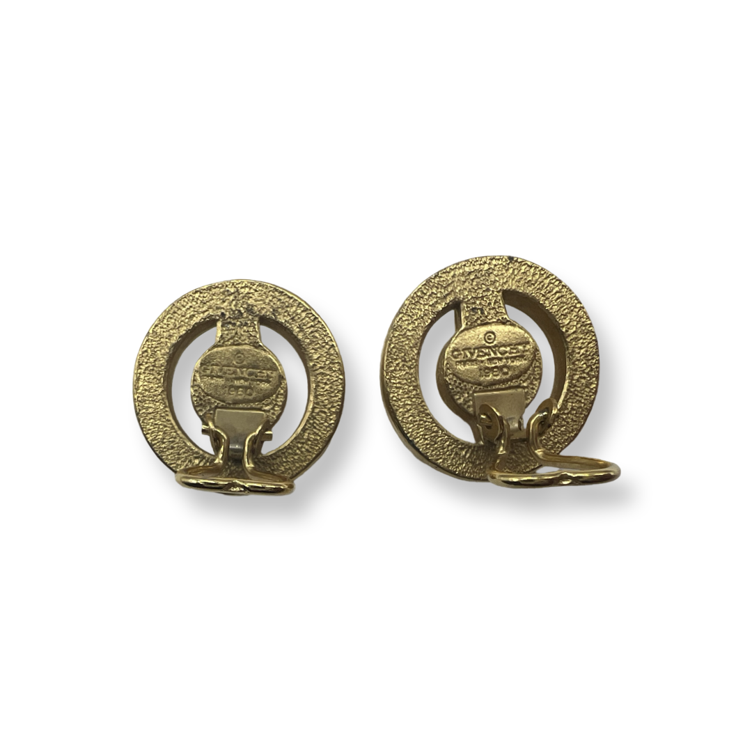 Authentic Vintage Givenchy Earrings Gold 80s retro glass stone