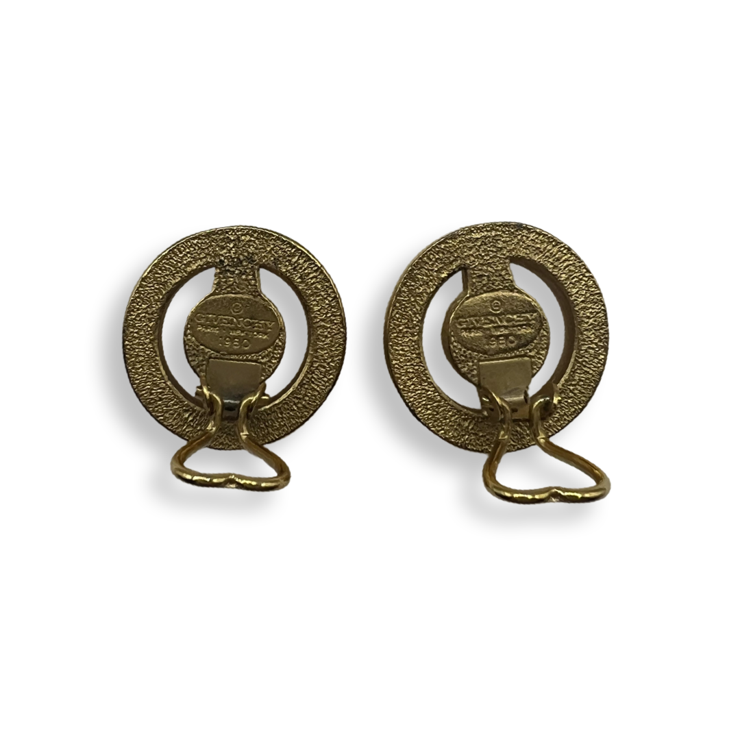 Vintage Givenchy Paris New York Earrings Gold with red stone