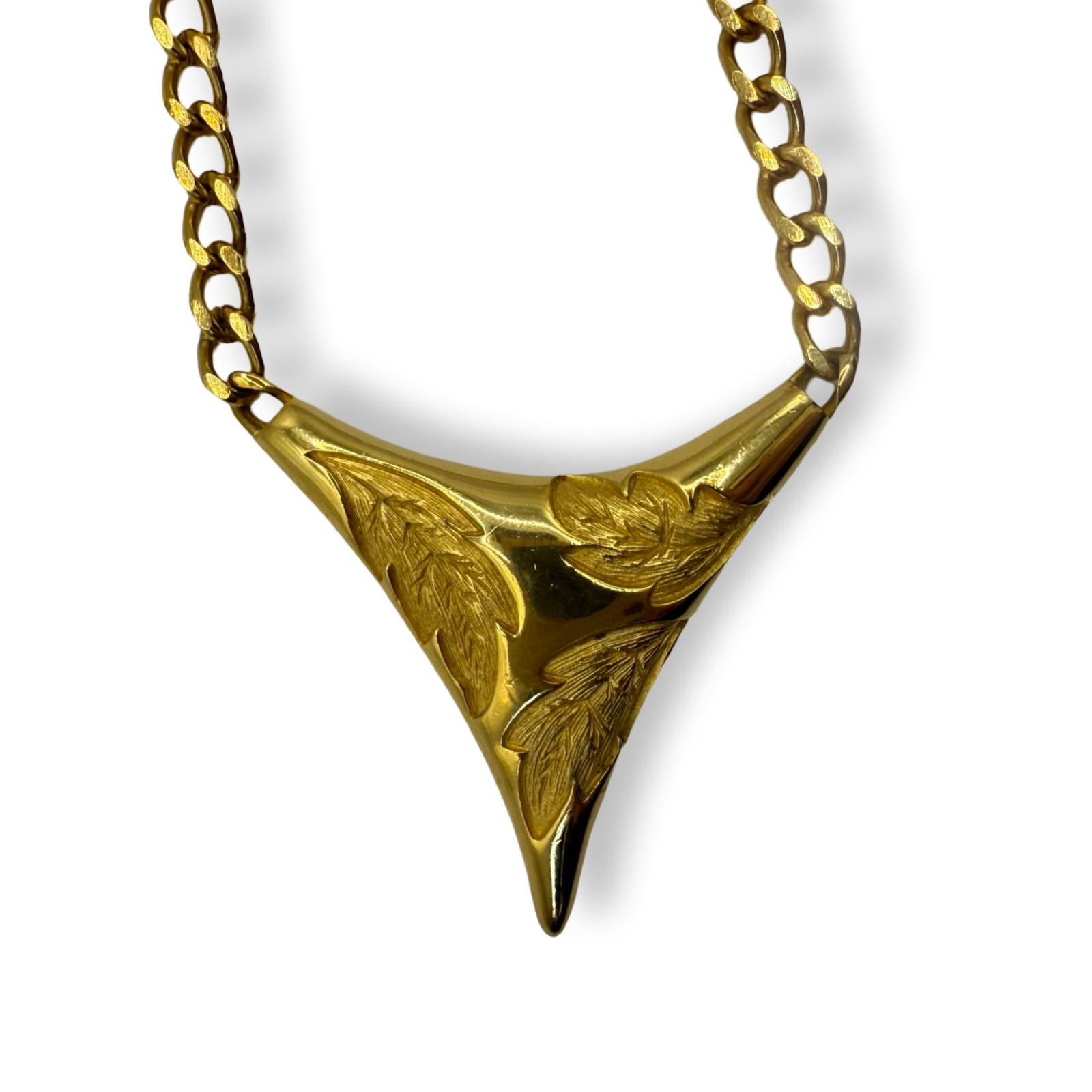 Givenchy Vintage Gold Leaf Imprint Pendant Necklace