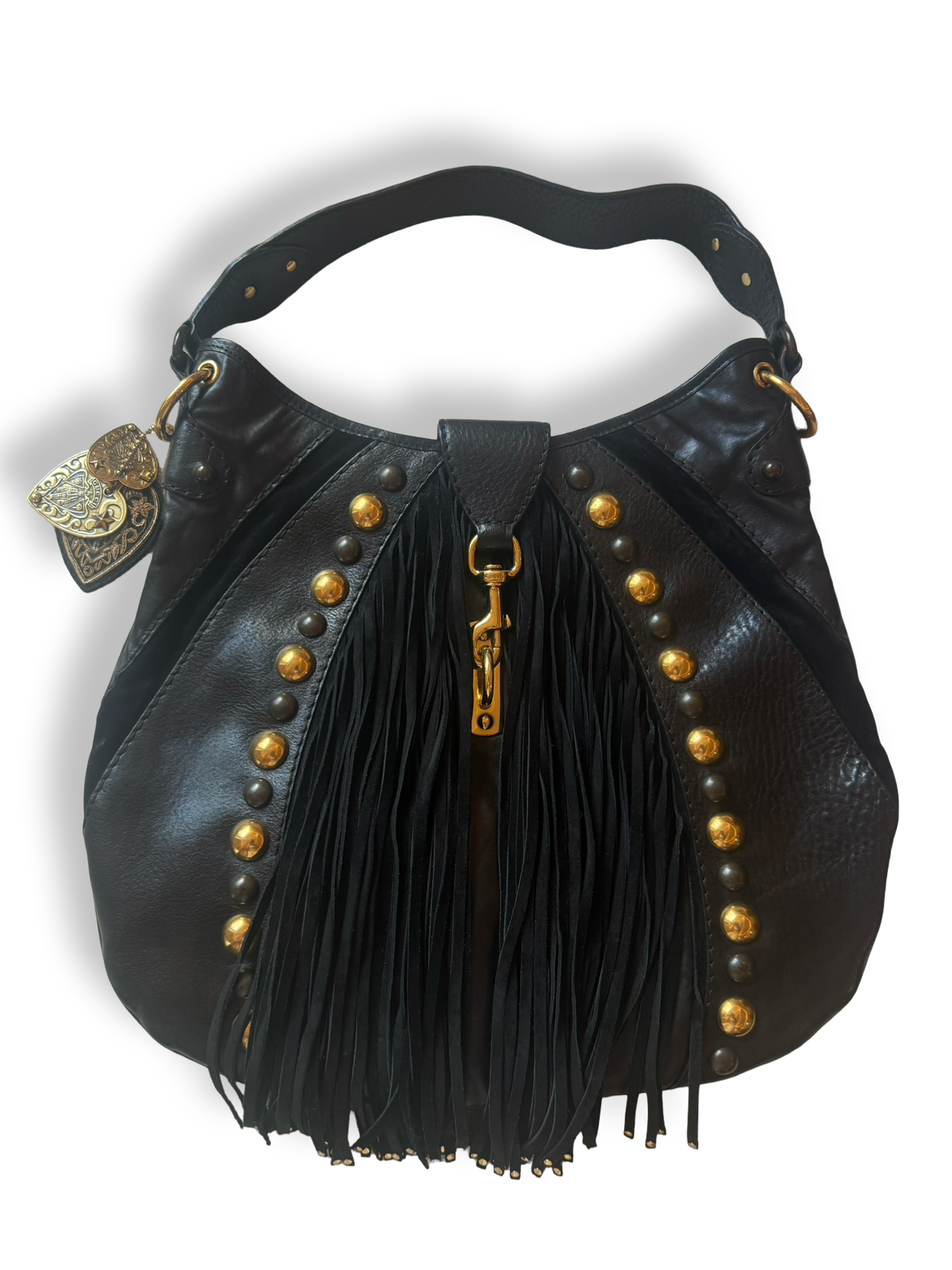 Gucci Babouska Fringe Indy Hobo Large authentic suede black 2000s y2k boho