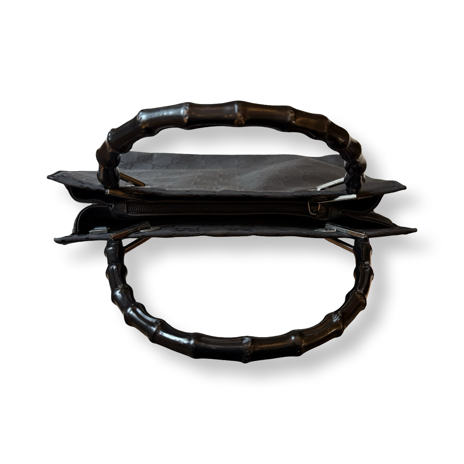 Gucci Black Vintage Bamboo handle Monogram Tote authentic