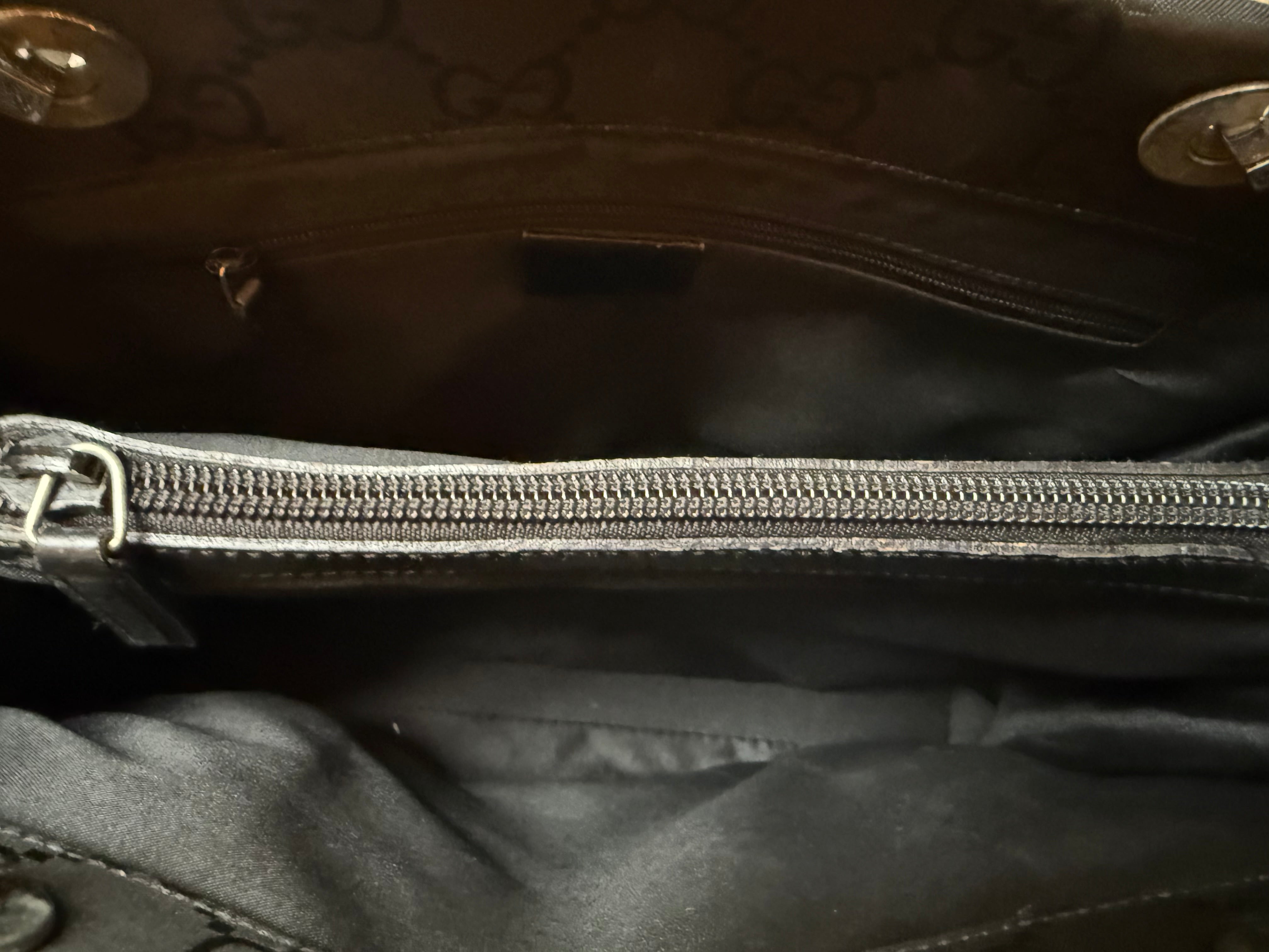 Gucci Black Vintage Bamboo handle Monogram Tote