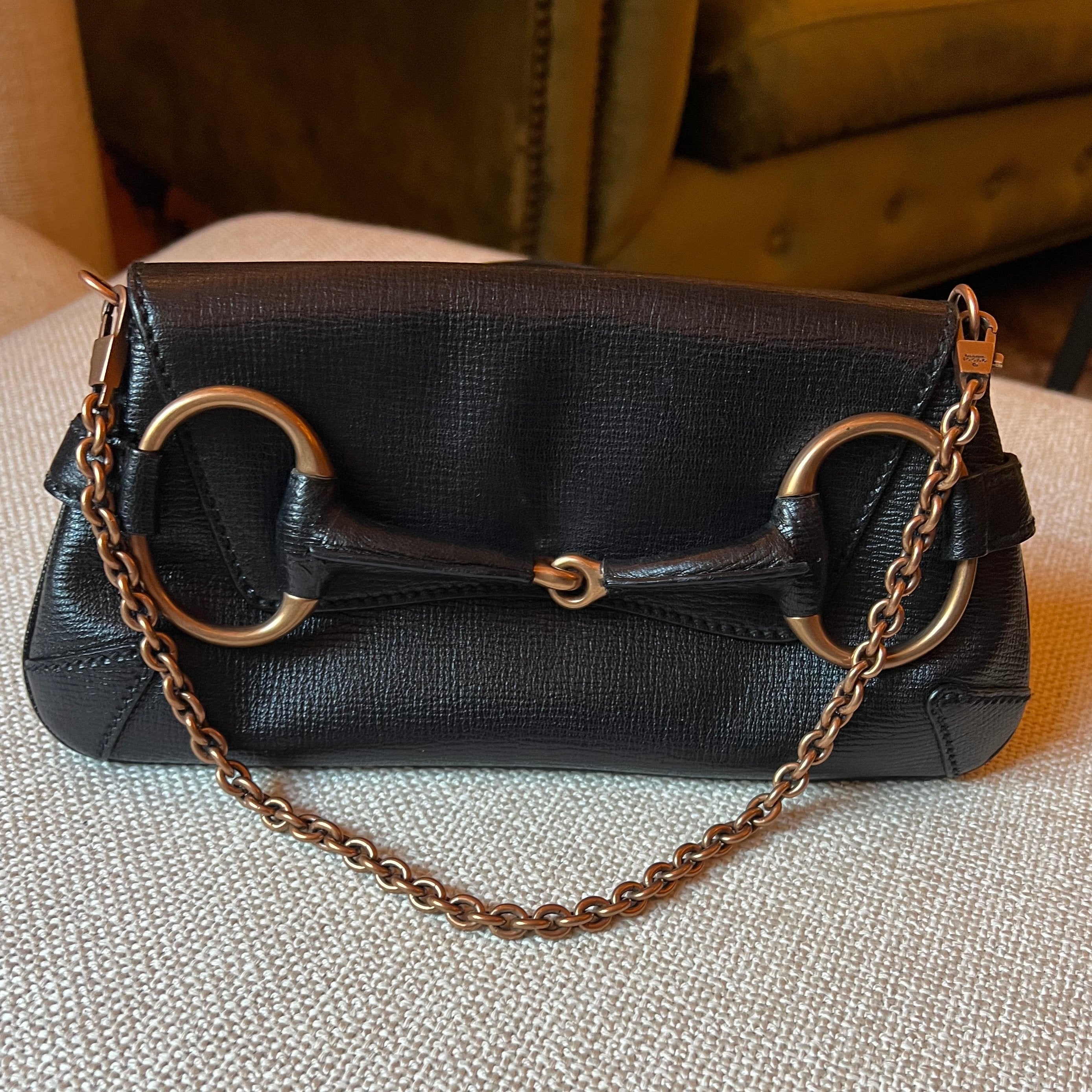 Gucci vintage black leather horsebit bag