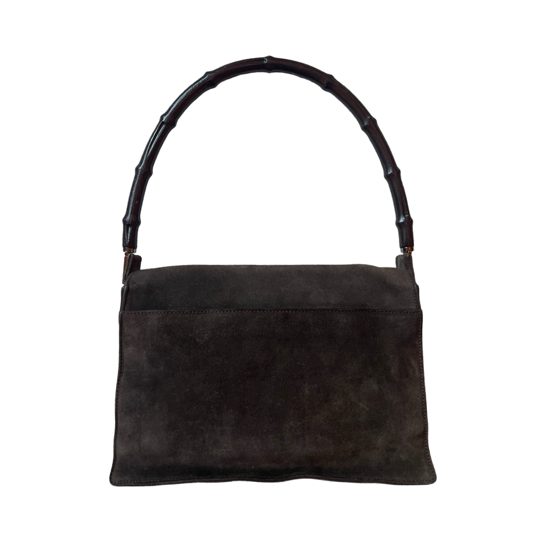 Gucci Suede Brown Handbag Wood Top handle