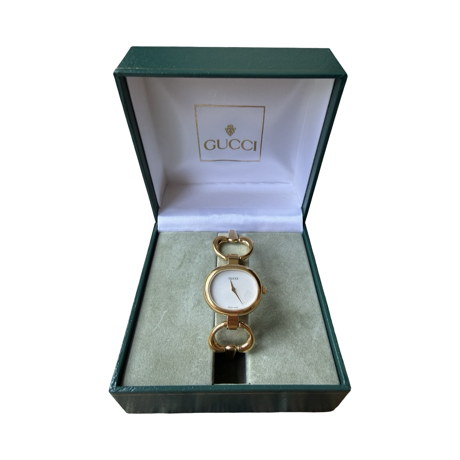 Gucci Vintage 1995 Mother of Pearl horesebit Bangle ladies bracelet Watch authentic