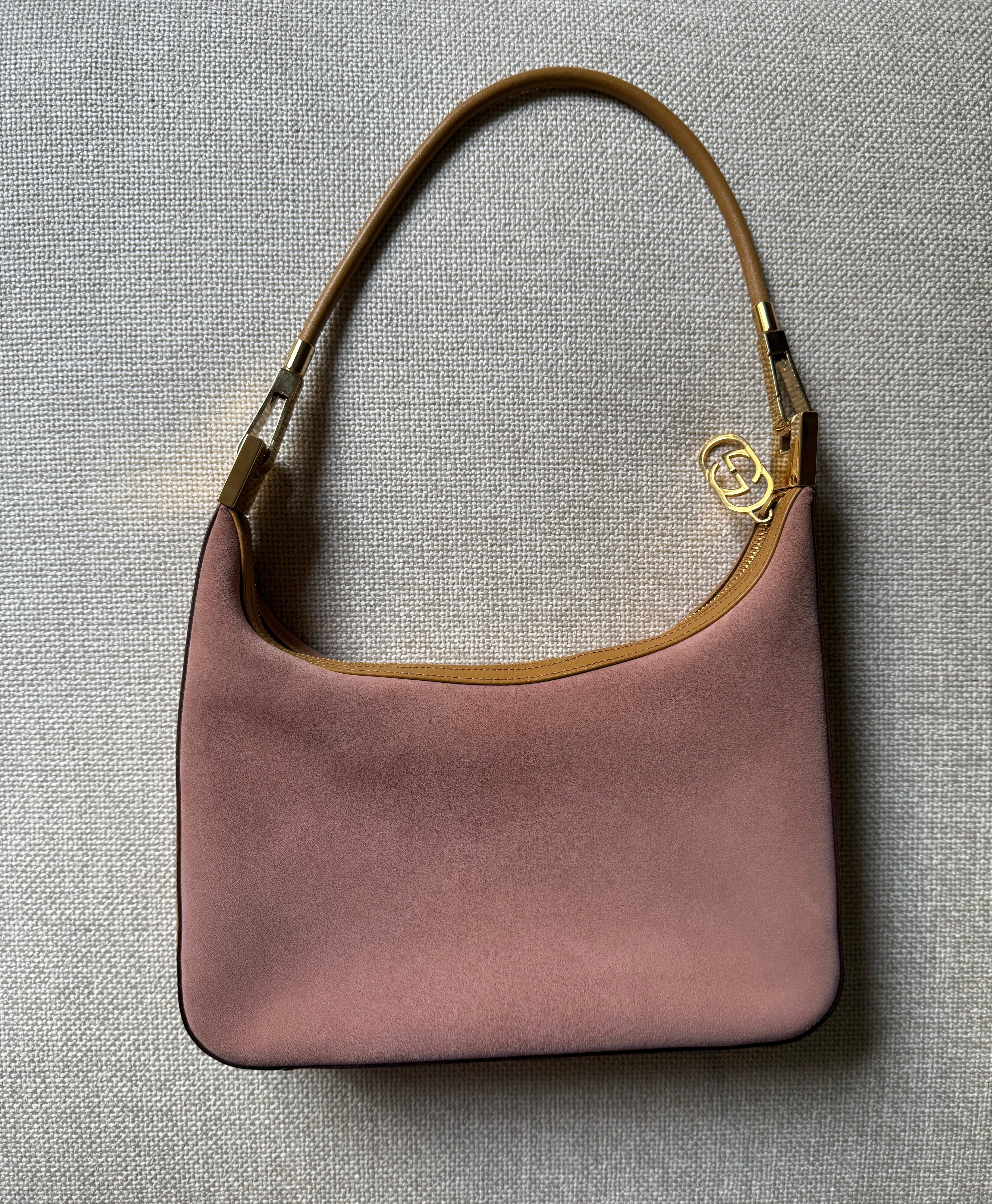 Gucci Vintage 90s Suede Pink Hobo Shoulder Bag authentic 