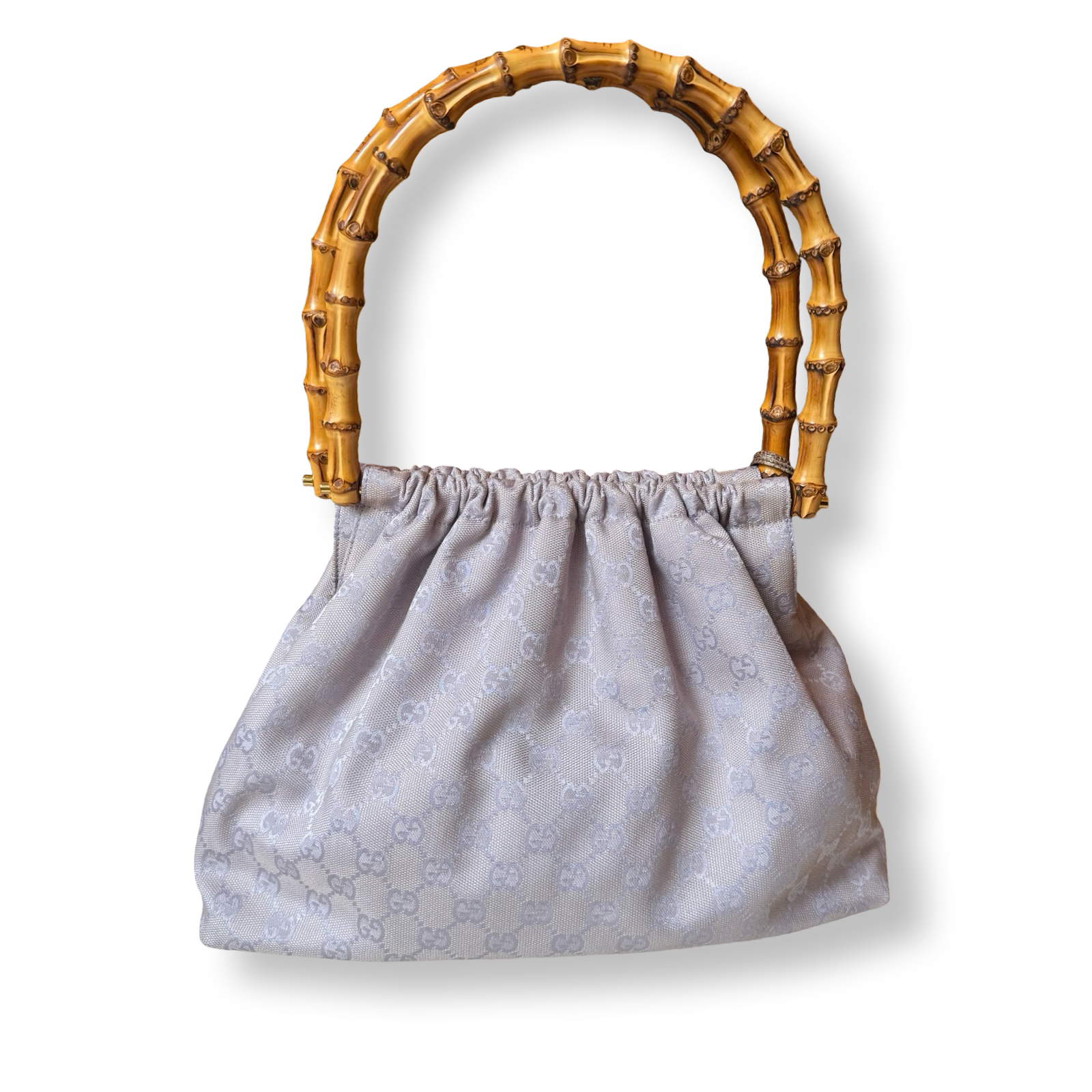 Gucci Vintage Bamboo Pouch Tote Authentic GG Lavender 