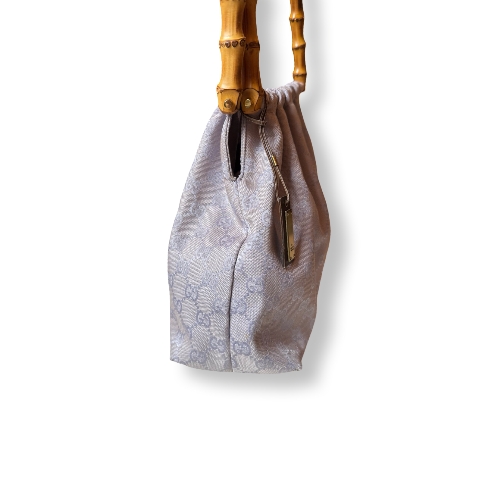 Gucci Vintage Bamboo handle shoulder bag lavender gg canvas 