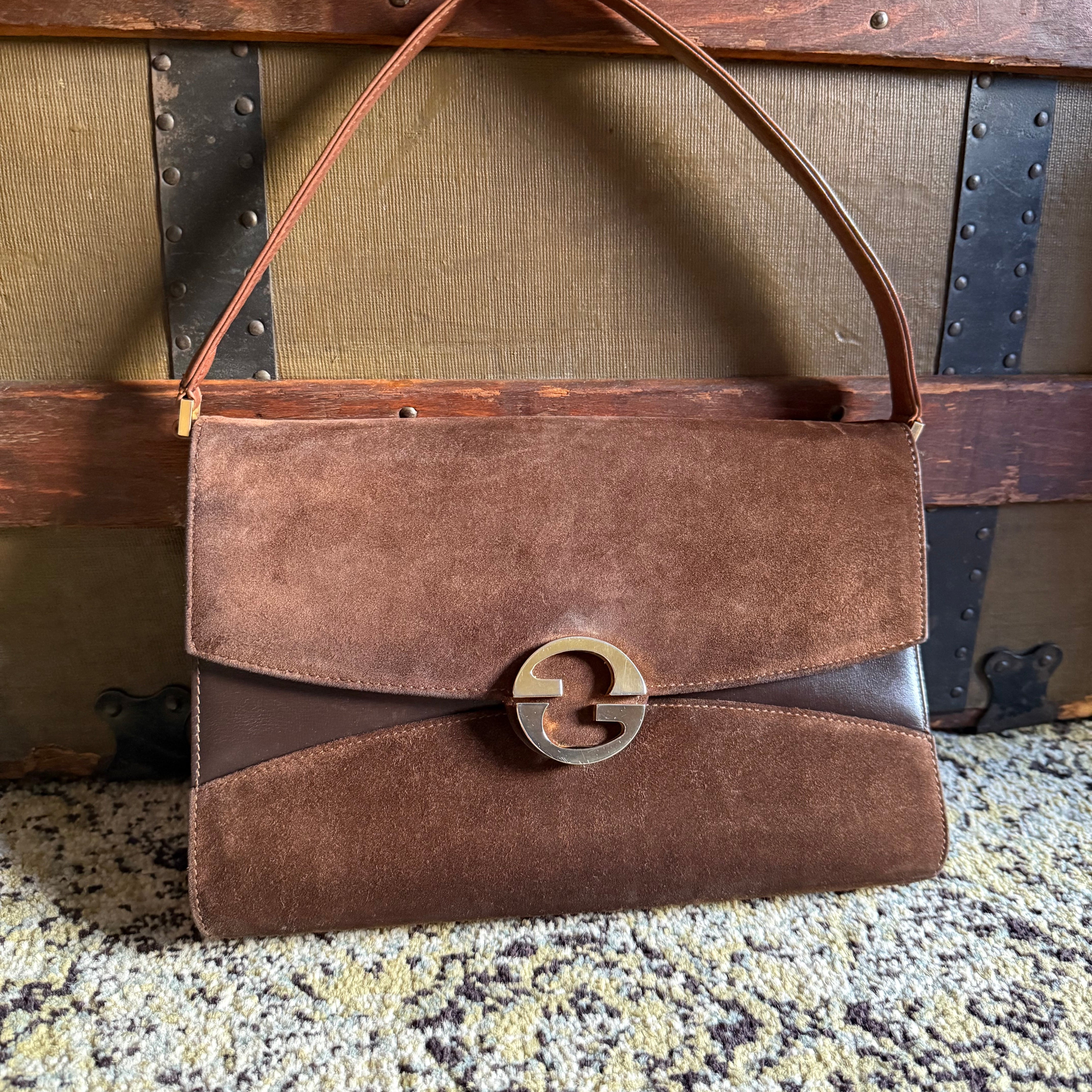 Gucci Vintage Brown Suede Shoulder Bag authentic 1960s 
