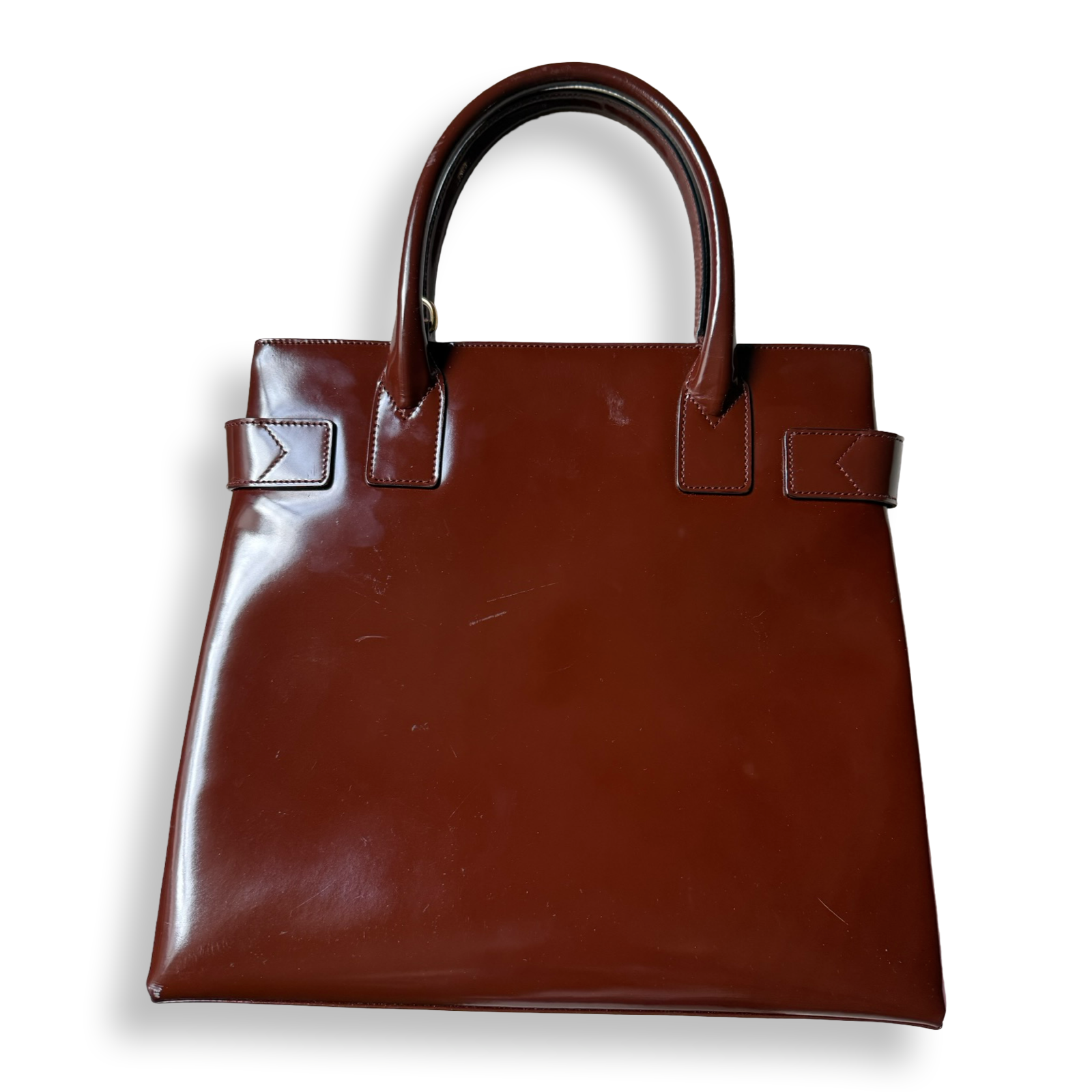 Gucci Vintage Authentic Patent Leather Cognac Brown Tote 