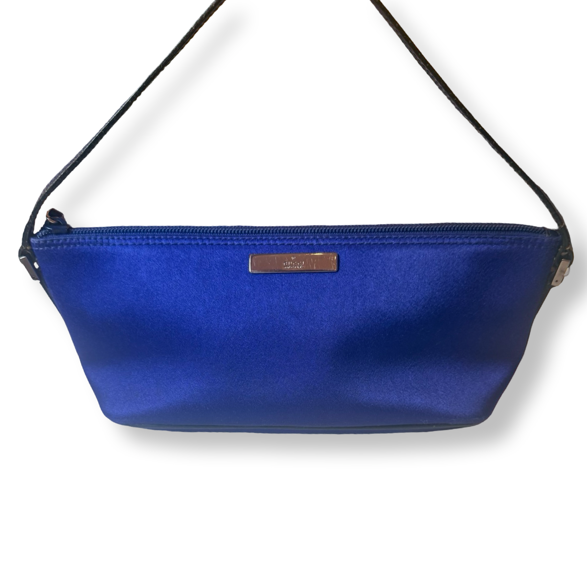 Gucci Vintage Satin Blue Boat Pochette Handbag authentic cobalt blue bright blue
