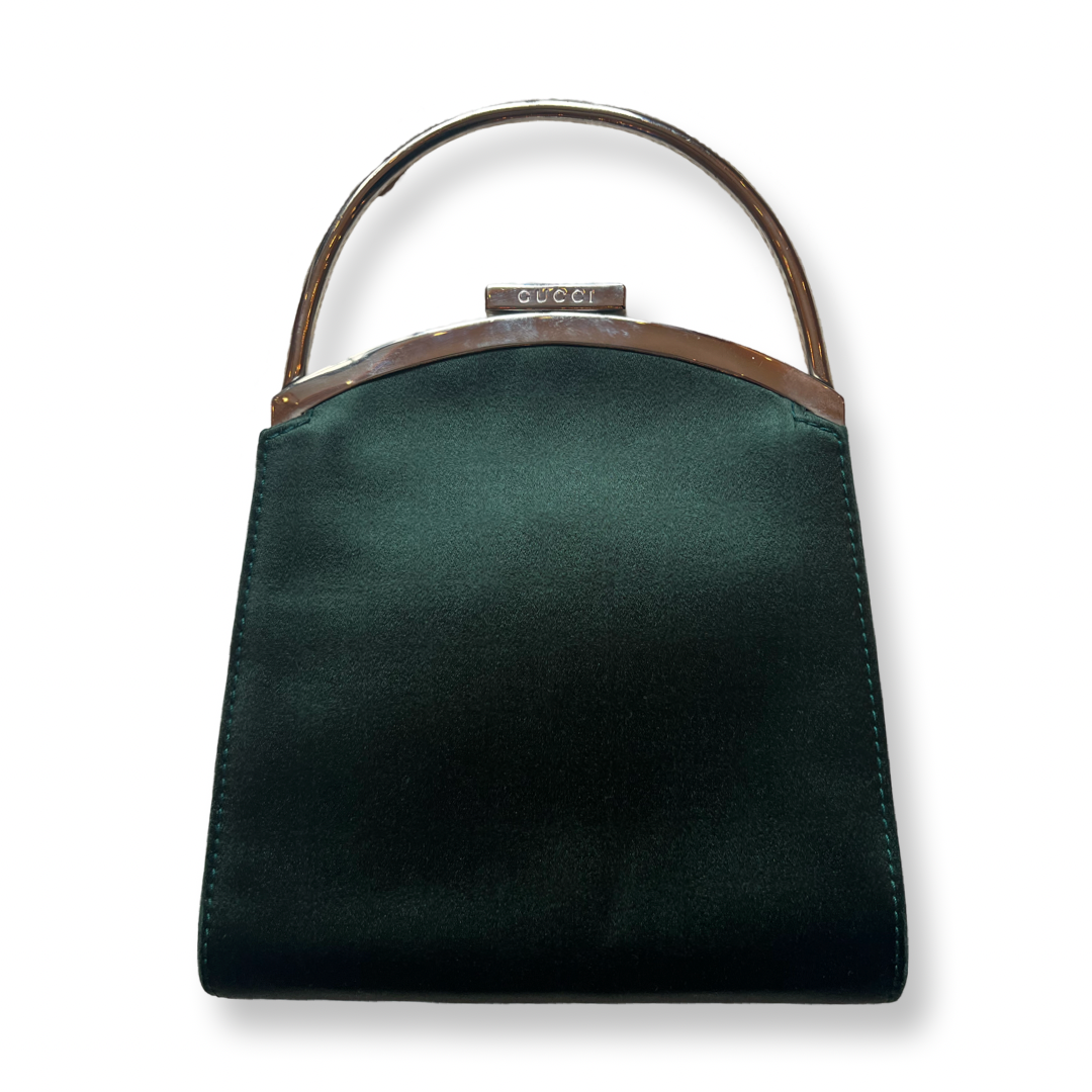 Gucci Vintage Green Satin top handle handBag