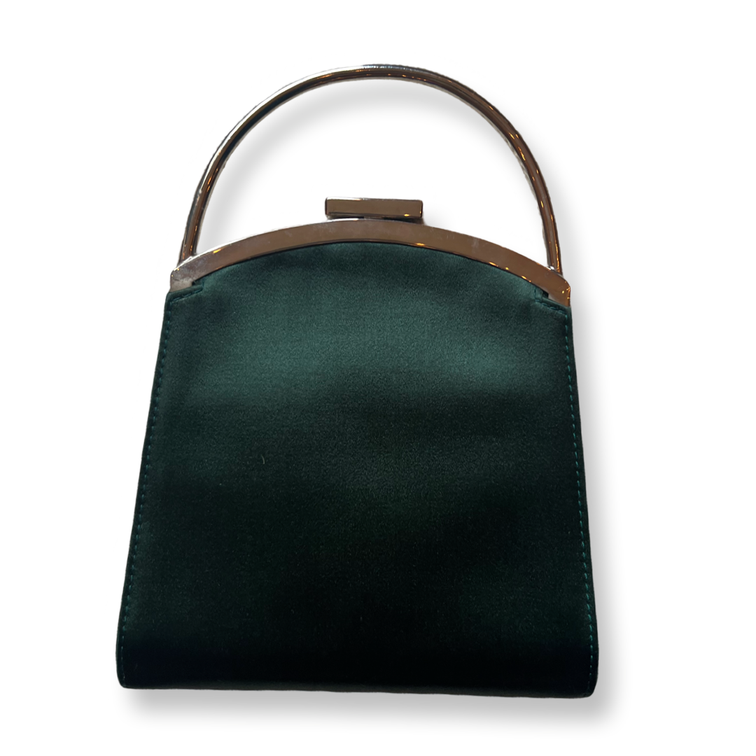 vintage gucci authentic satin evening purse green silk silver hardware handbag