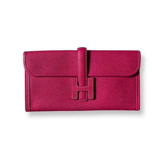 Hermes Jige Elan Clutch Rose Tyrien Epsom Leather