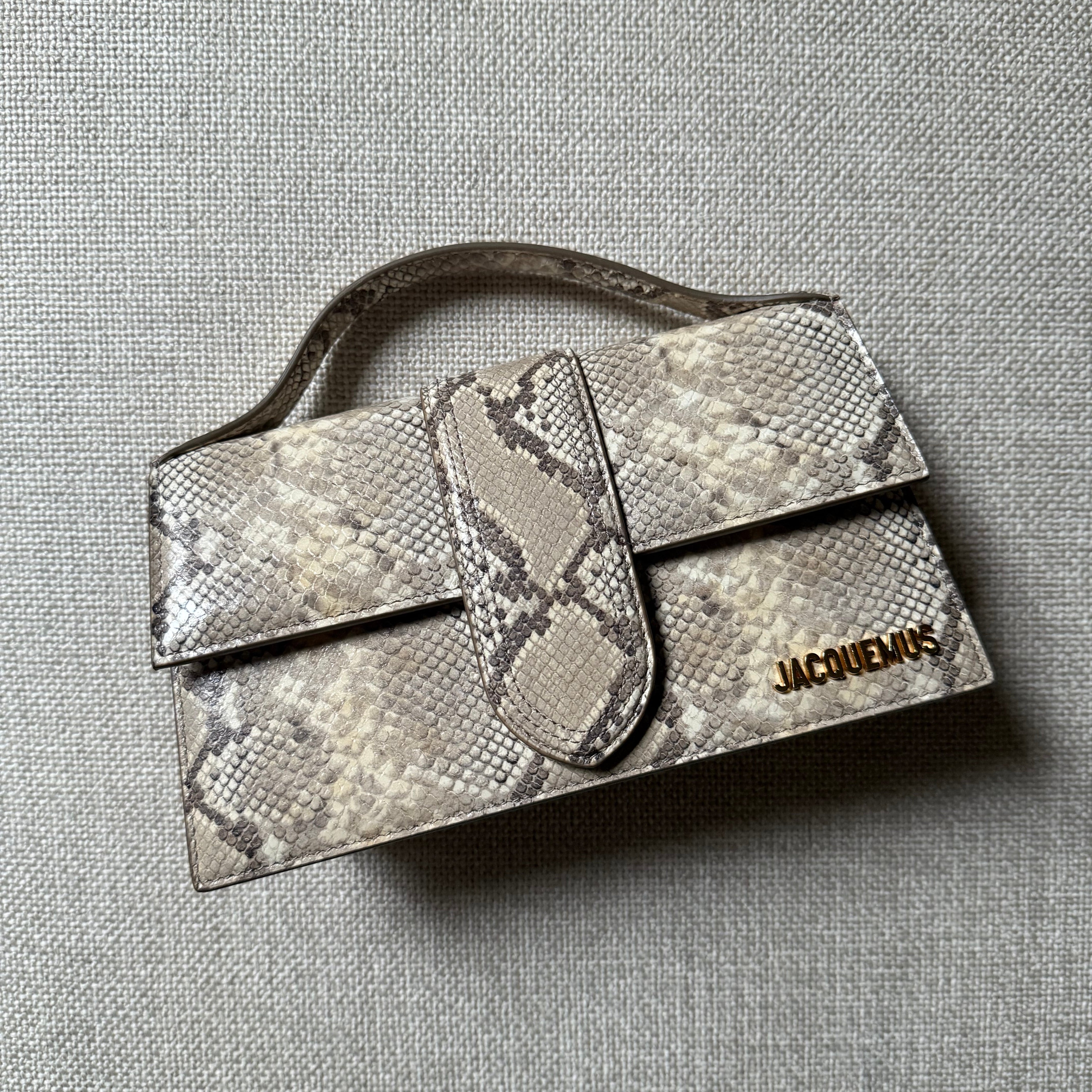 Jacquemus Le Grand Bambino Snake embossed leather ivory two way wear bag like new authentic