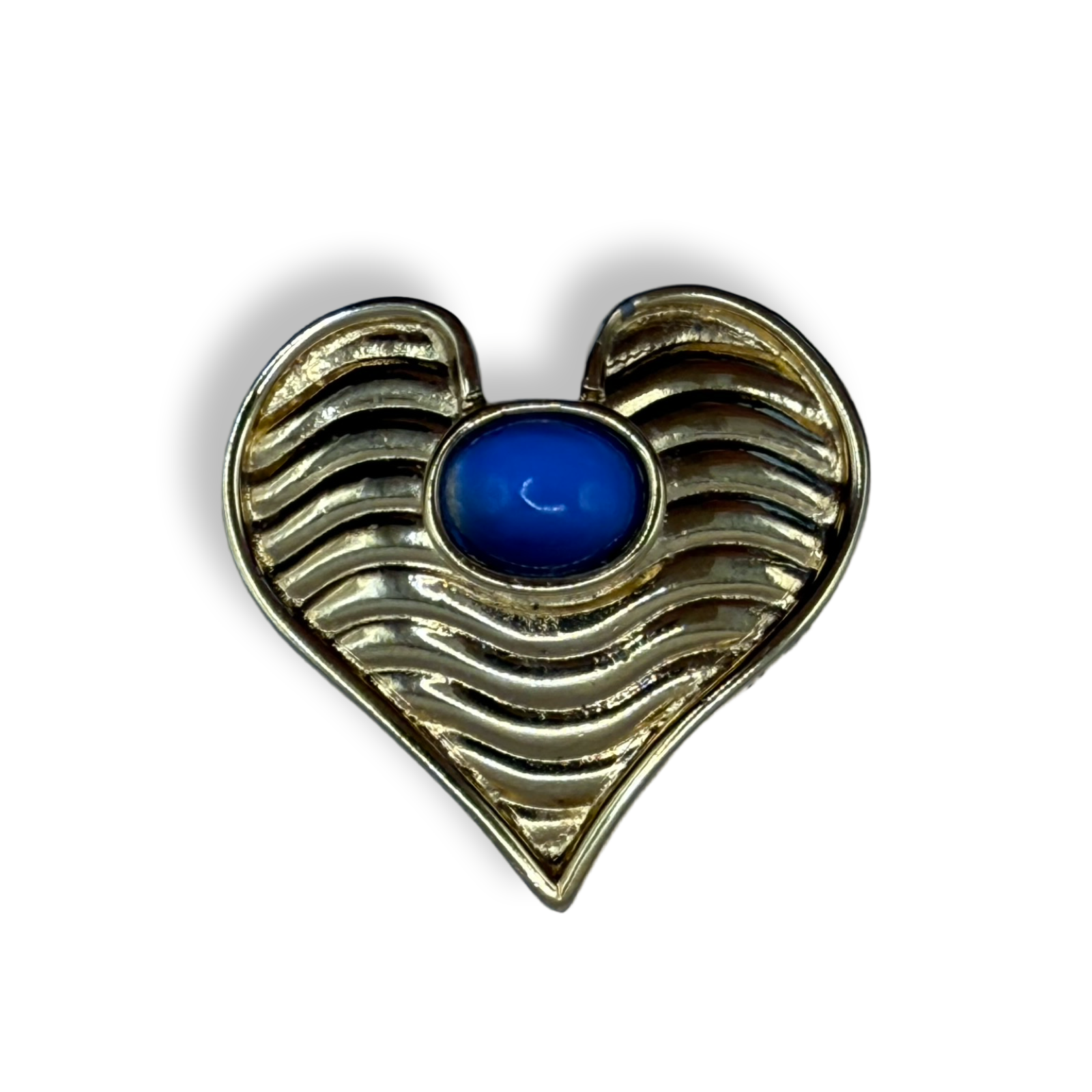 Lanvin Vintage authentic gold plated Heart Brooch Pin with blue stone
