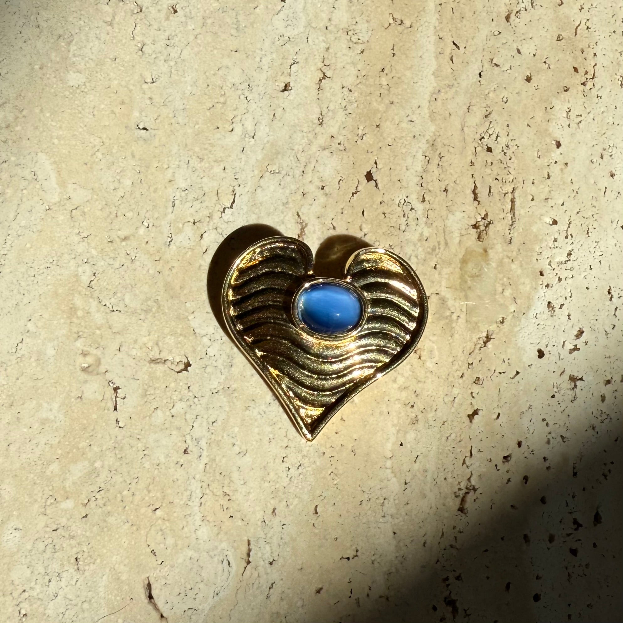 Lanvin vintage heart shaped brooch pin with blue glass stone
