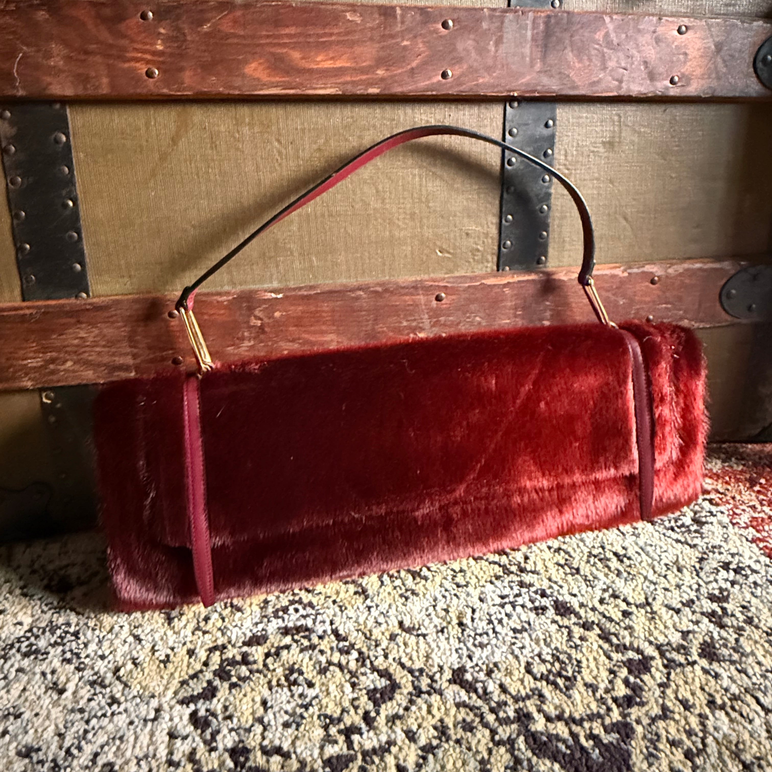 Loewe Fur red wine colored East to West Shoulder Bag authentic