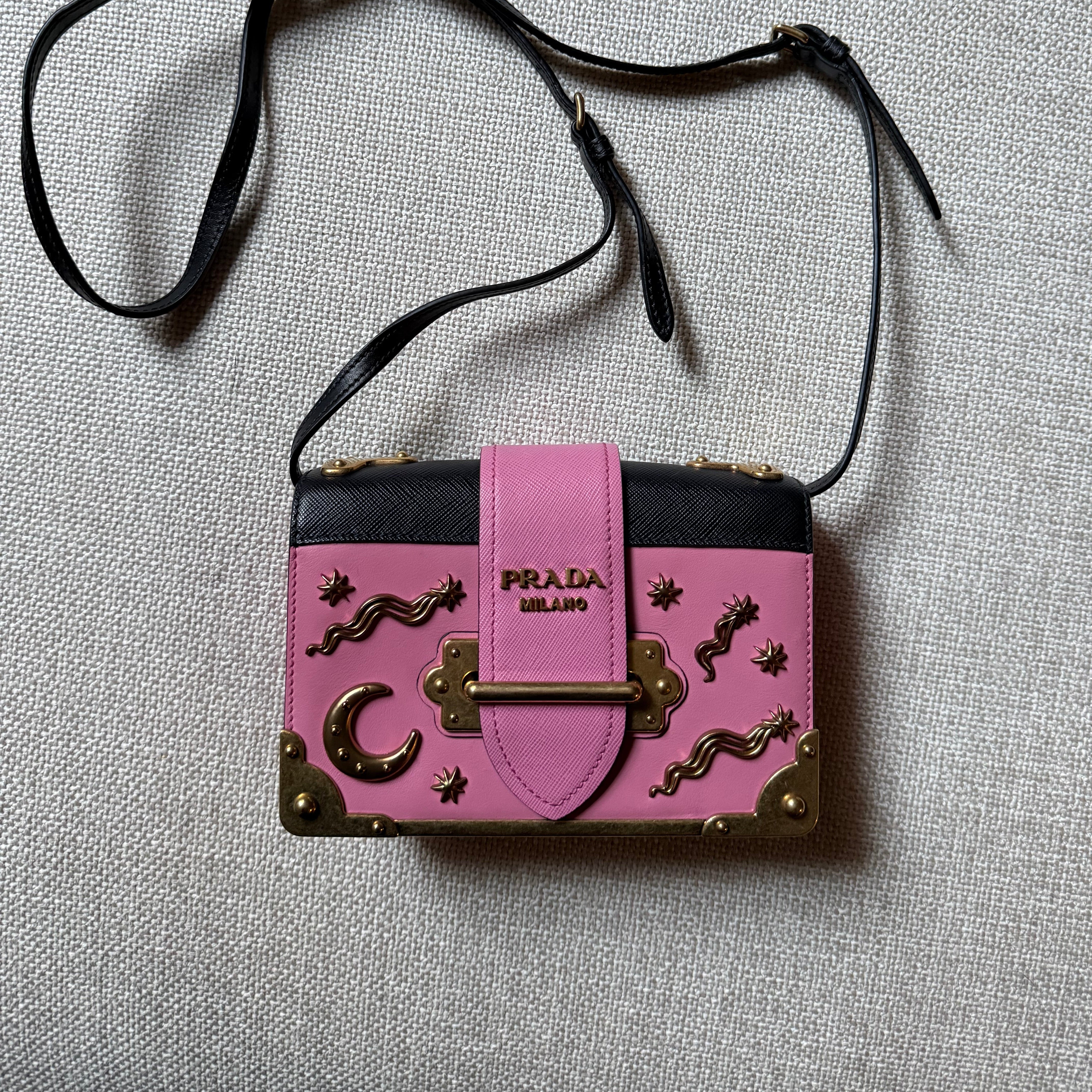 Prada Cahier Astrology Edition Pink authentic gold hardware shoulder bag 