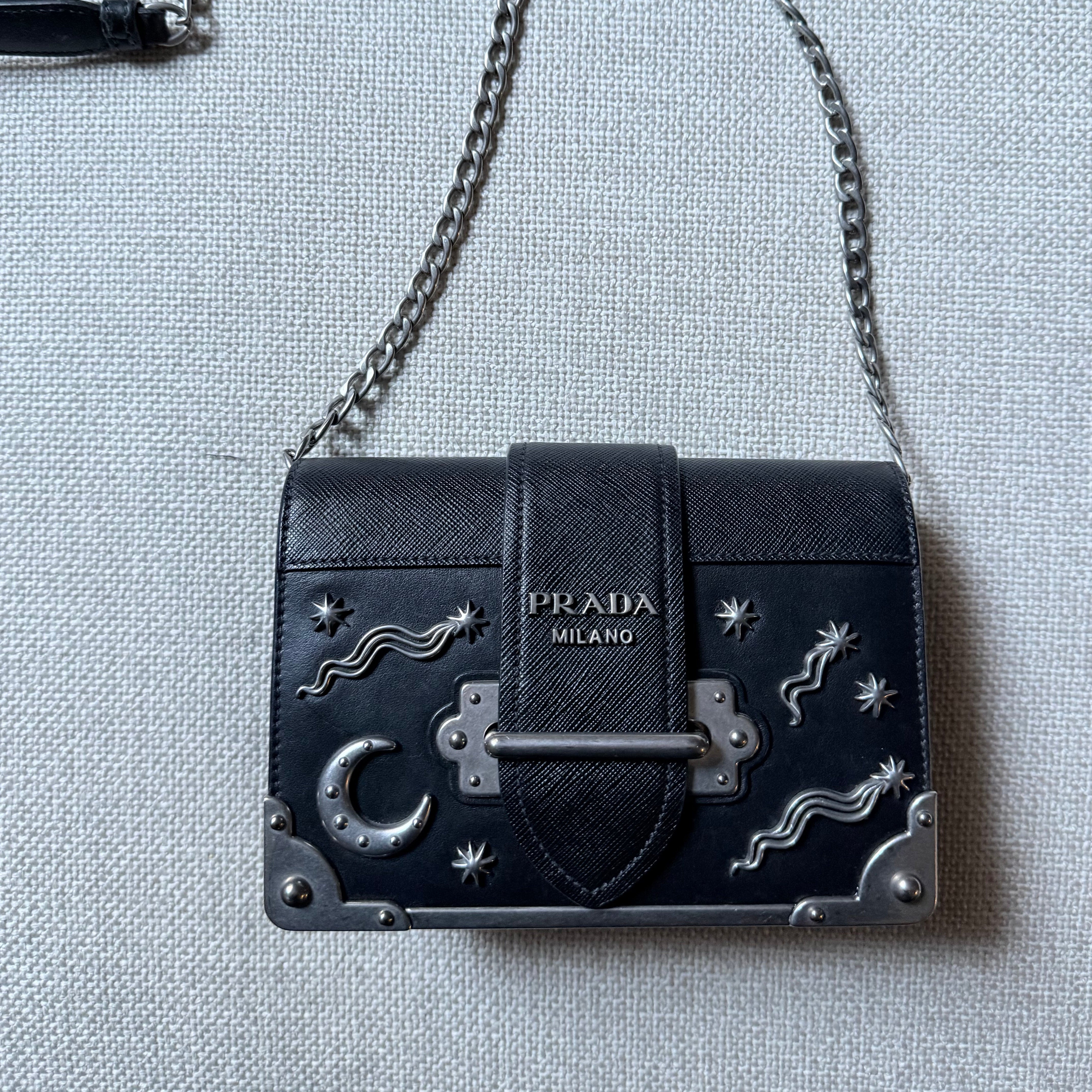 Prada Cahier Astrology Edition Silver & Black authentic shoulder bag