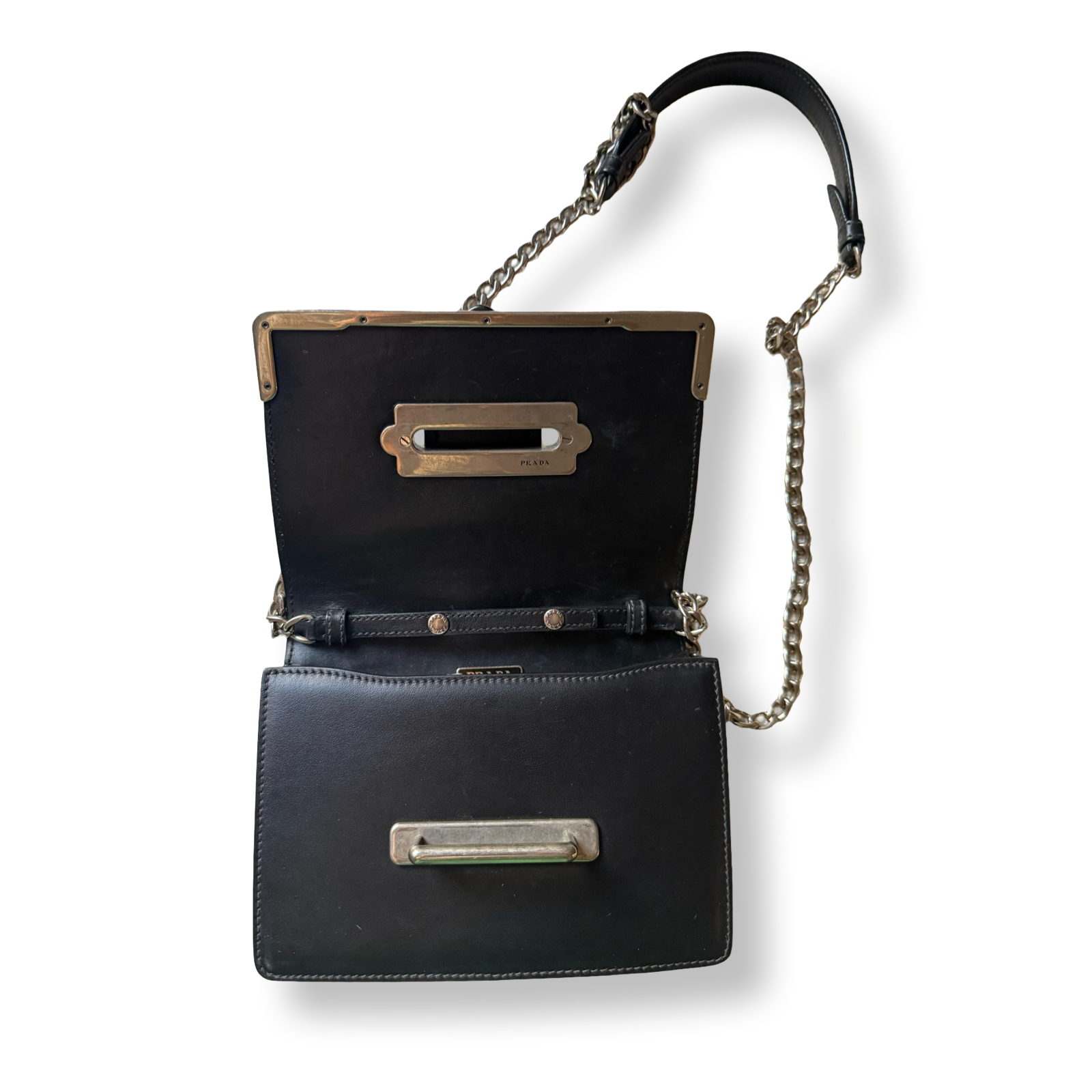 Prada Cahier Bag Astrology Edition black leather silver hardware authentic