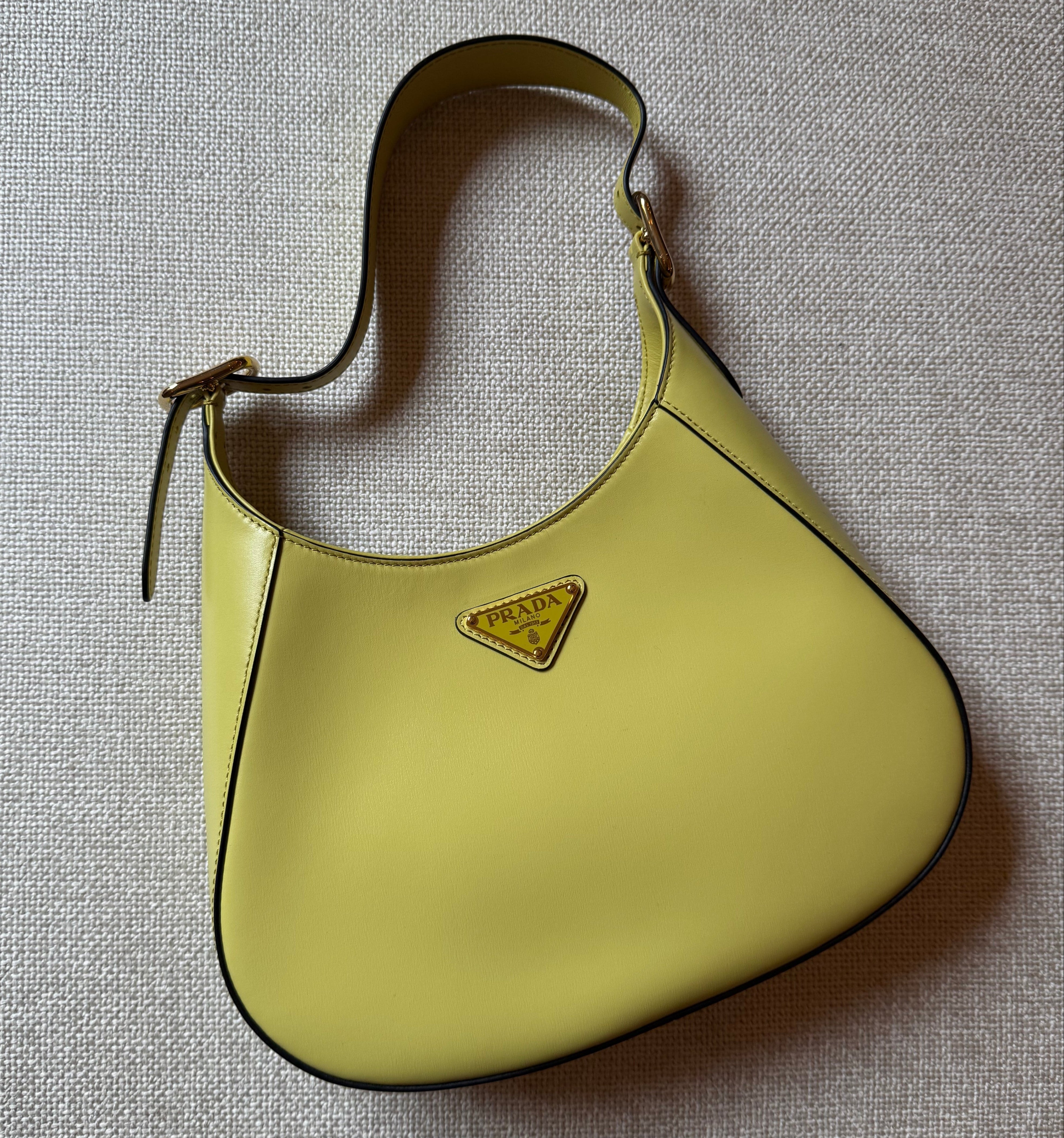 Prada Cleo authentic yellow  Calfskin Leather Shoulder Bag