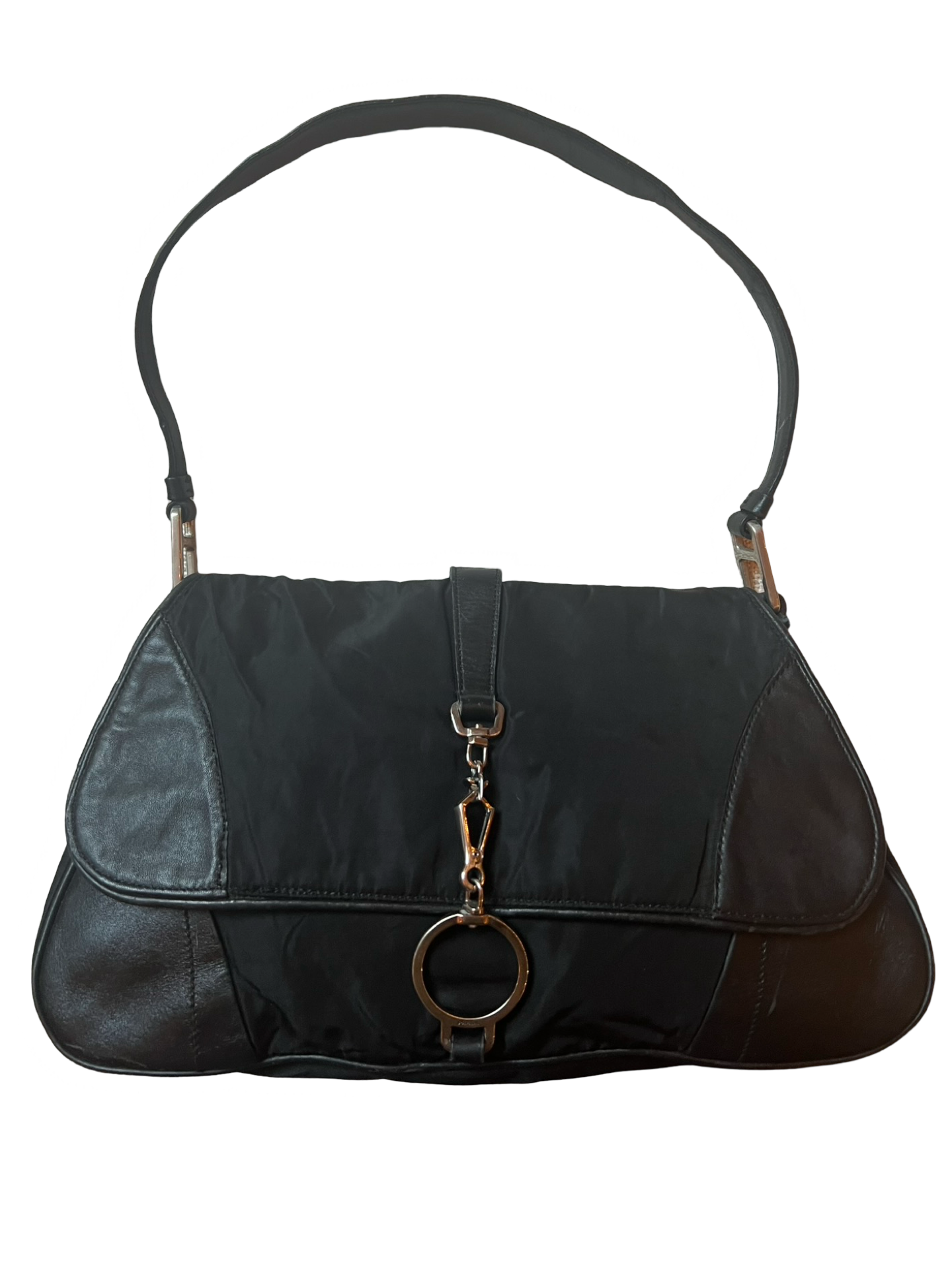 Prada black shoulder bag silver chain detail old retro throwback authentic