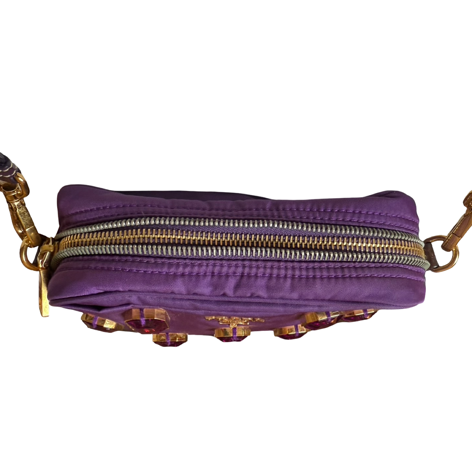 Prada 2000s nylon camera bag purple jewel tone with jewels 