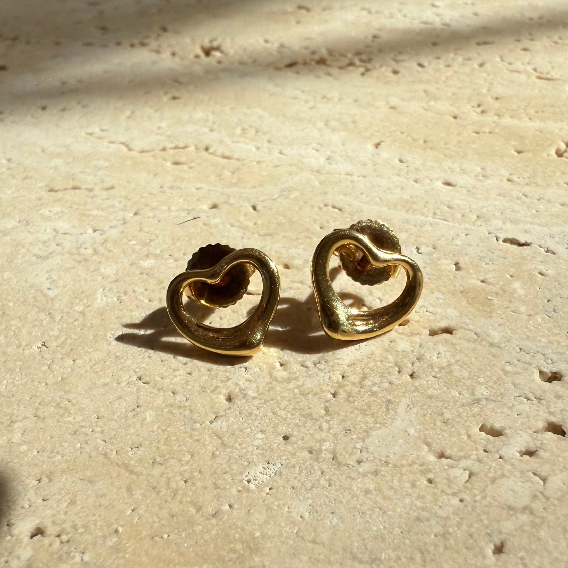 Tiffany authentic gold open heart earrings elsa peretti collection design