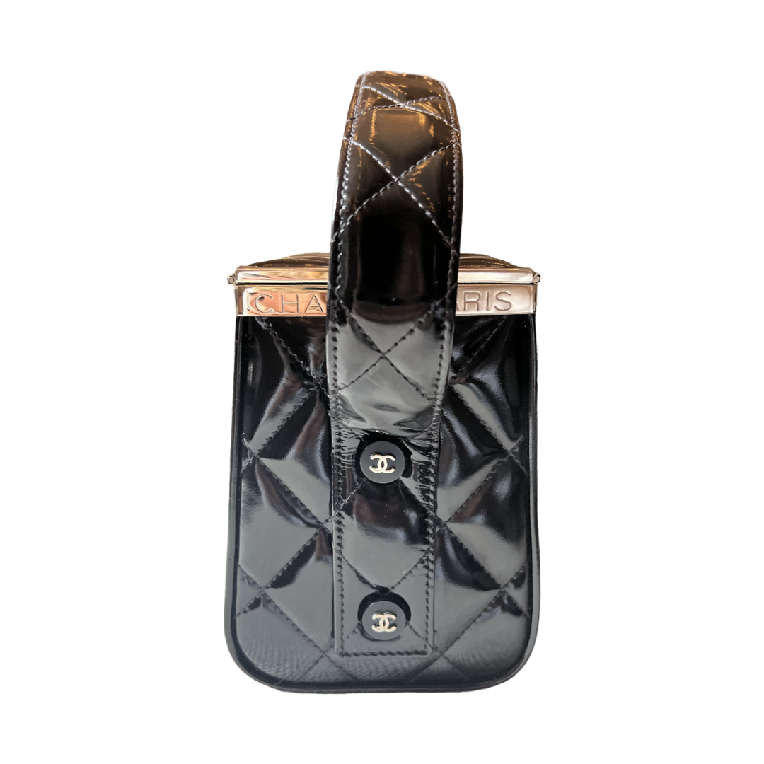 Chanel Black Patent Leather 90s box bag with handle quilting