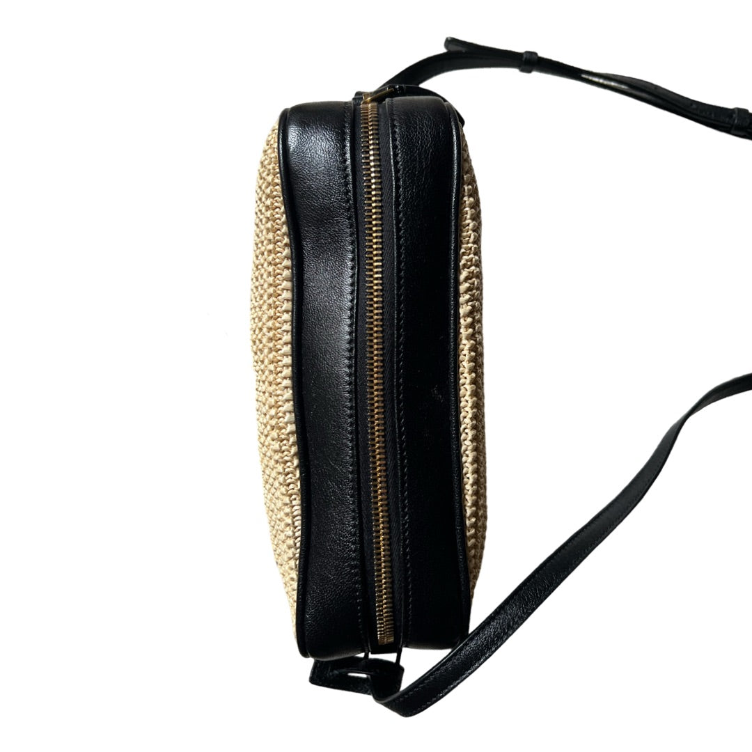 ysl black leather and straw cross body bag