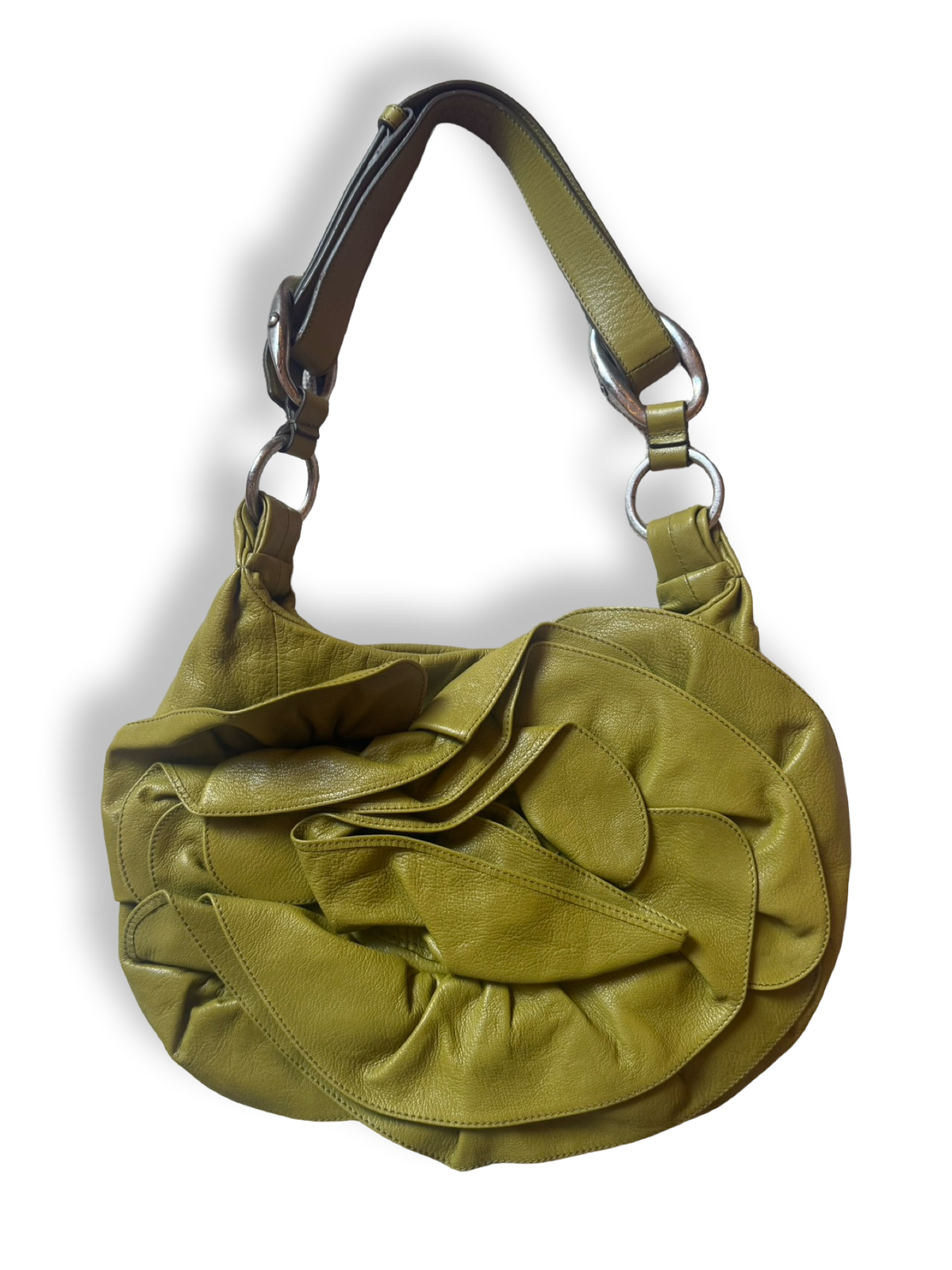 YSL vintage Nadja flower bag 2000s y2k chartreuse green Tom Ford era ysl Yves saint laurent authentic leather 