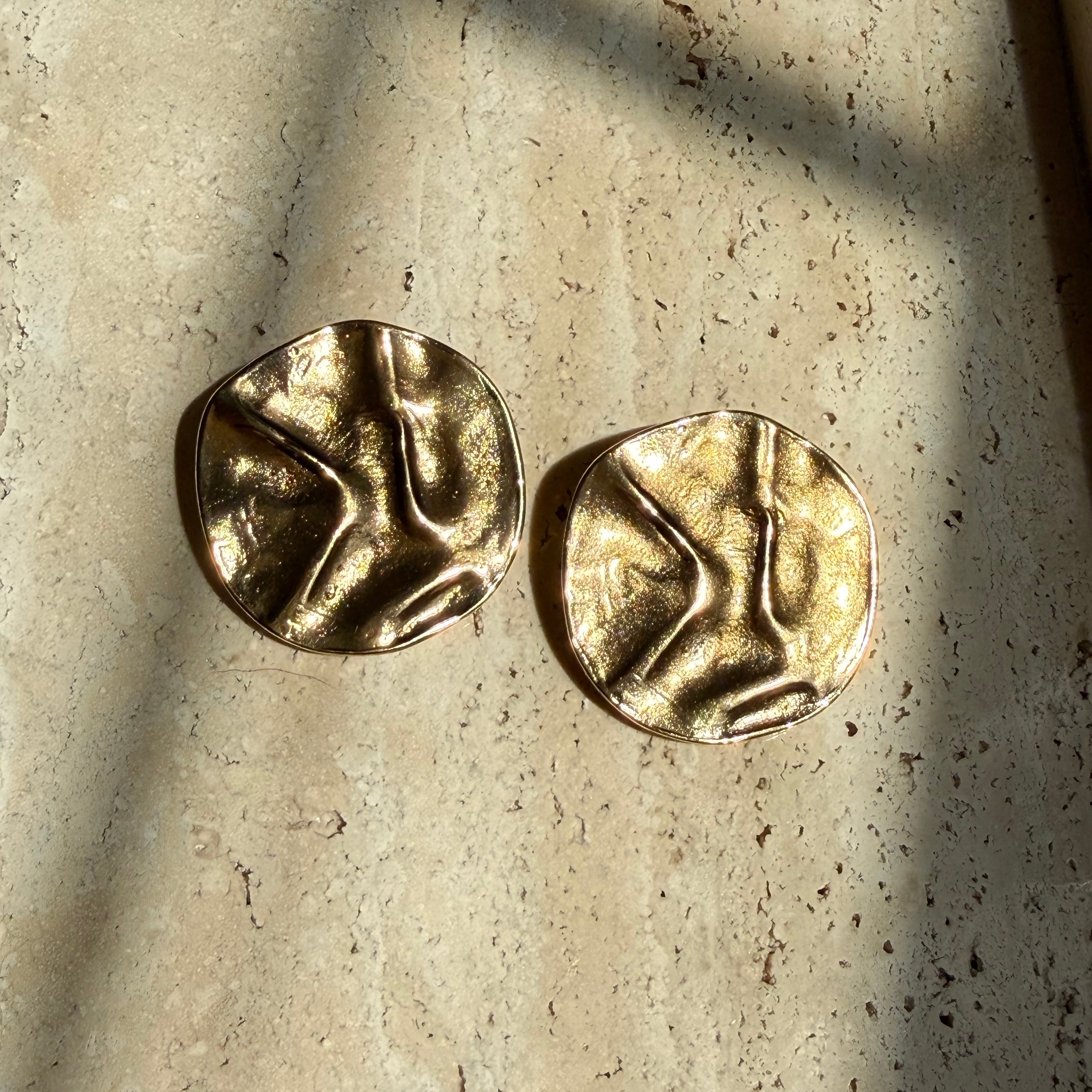 Yves Saint Laurent vintage 1980s authentic molten metal style oversized round earrings 