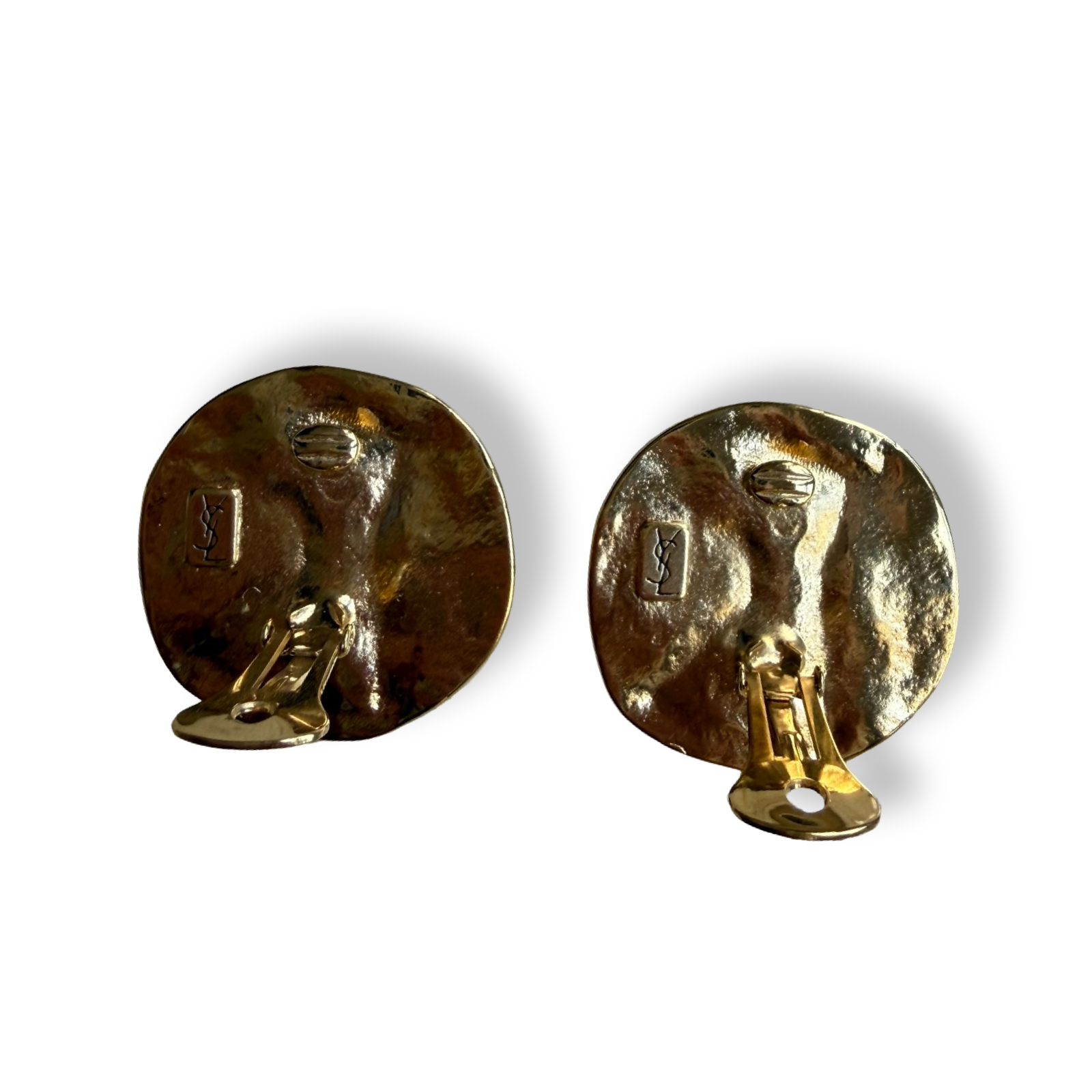 Authentic YSL vintage earrings gold oversized round wrinkled metal design