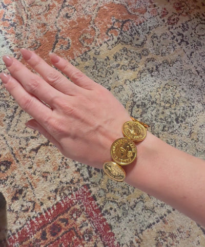 Chanel Vintage Coin Cuff Bracelet Gold 1980s