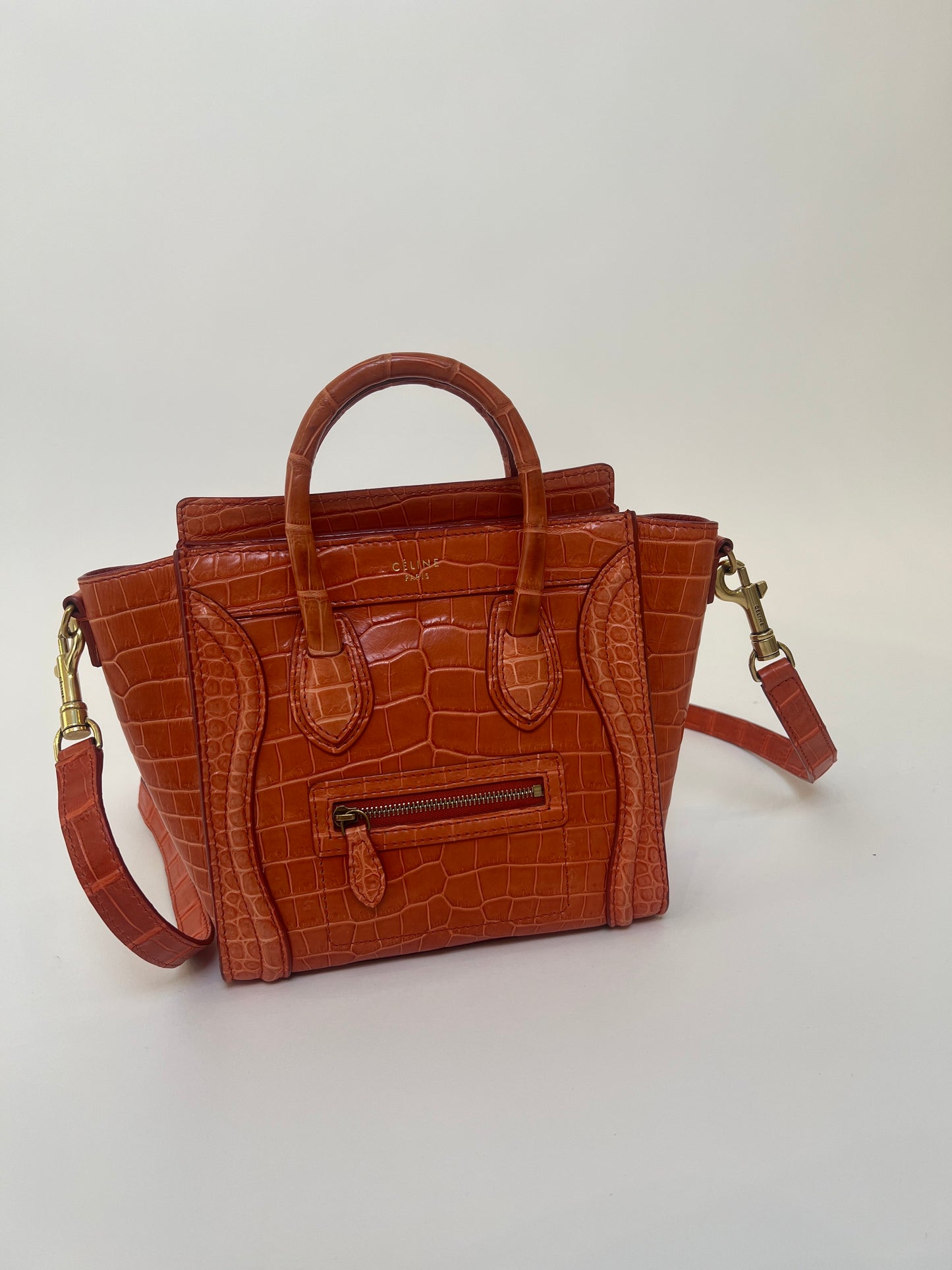 Celine Exotic Luggage Tote Nano Orange