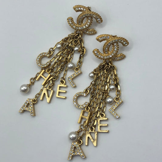 Chanel CC Letter Dangle & Pearl Earrings