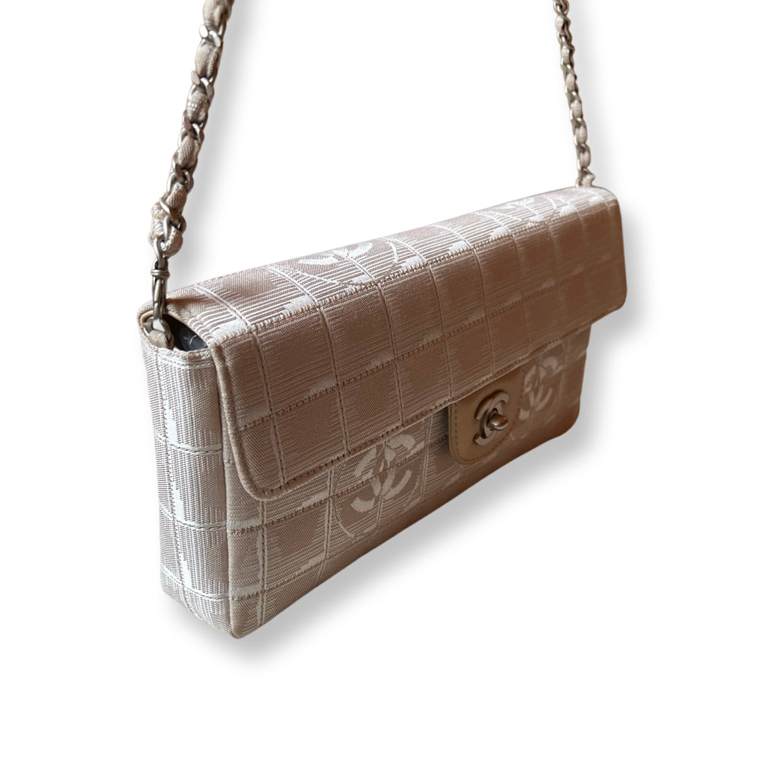 Chanel Classic Flap Travel Line Cc Logo Jacquard 7137 Beige Nylon Shoulder  Bag For Sale at 1stDibs