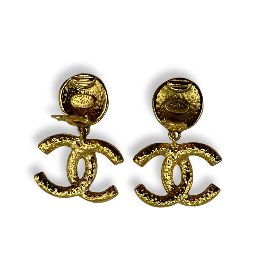 Vintage Chanel Earrings Gold Embossed 