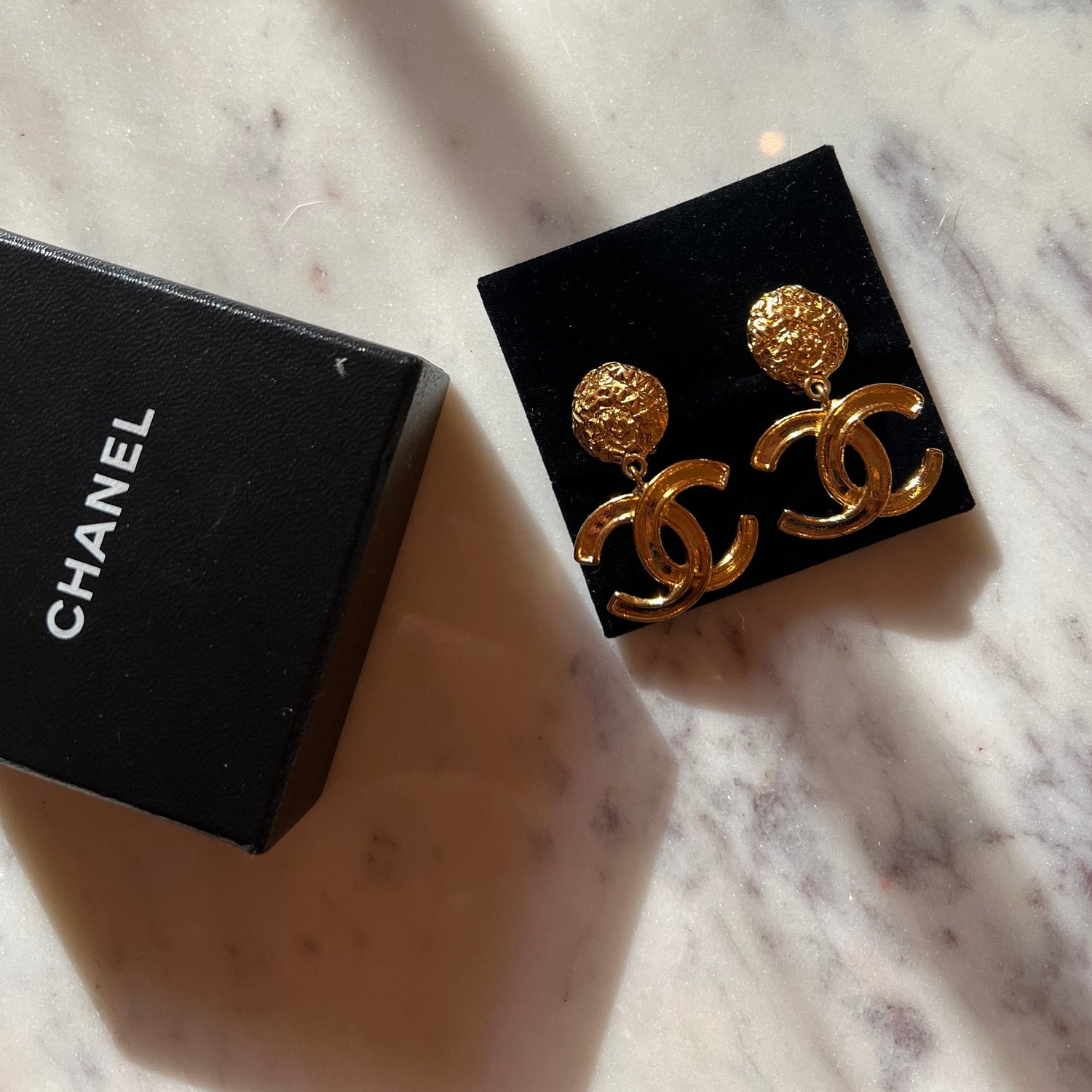 Gold chanel drop earrings sale