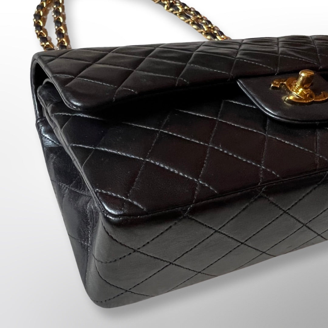Chanel Classic Medium Timeless Double Flap Bag Black Lambskin Leather