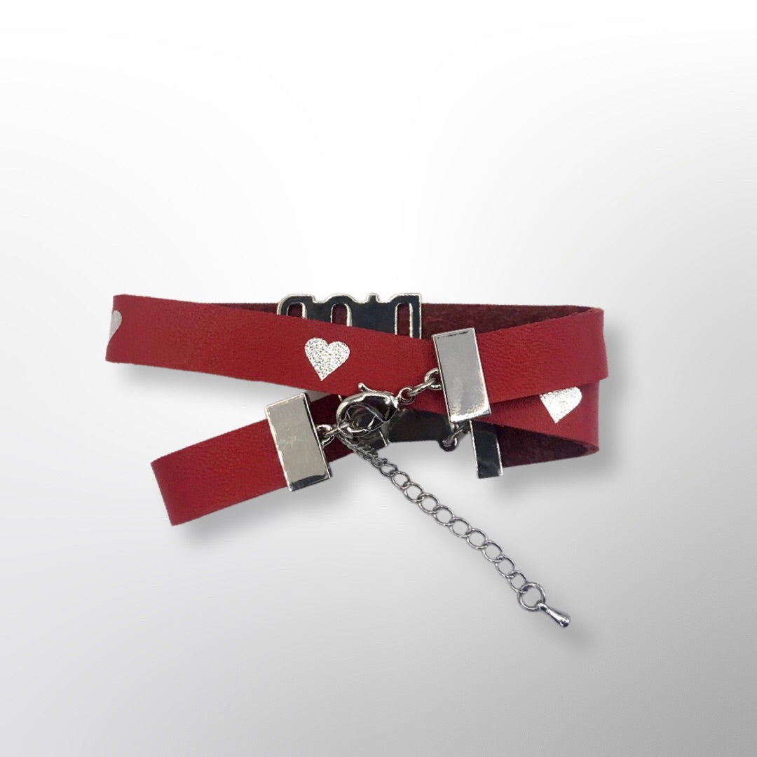 Dior Red Leather Bracelet Silver Logo hardware & heart charm