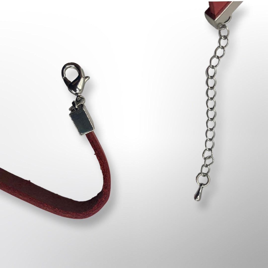 Dior Red Leather Bracelet Silver Logo hardware & heart charm