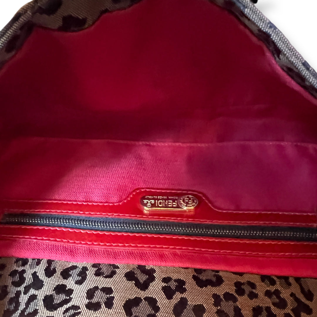 Fendi Baguette Red Leather & Leopard Canvas