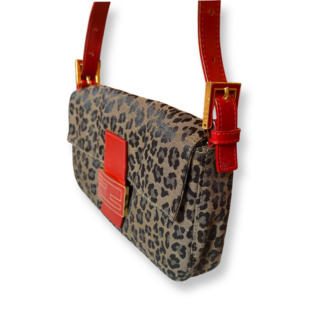 Fendi Baguette Leopard & red Leather