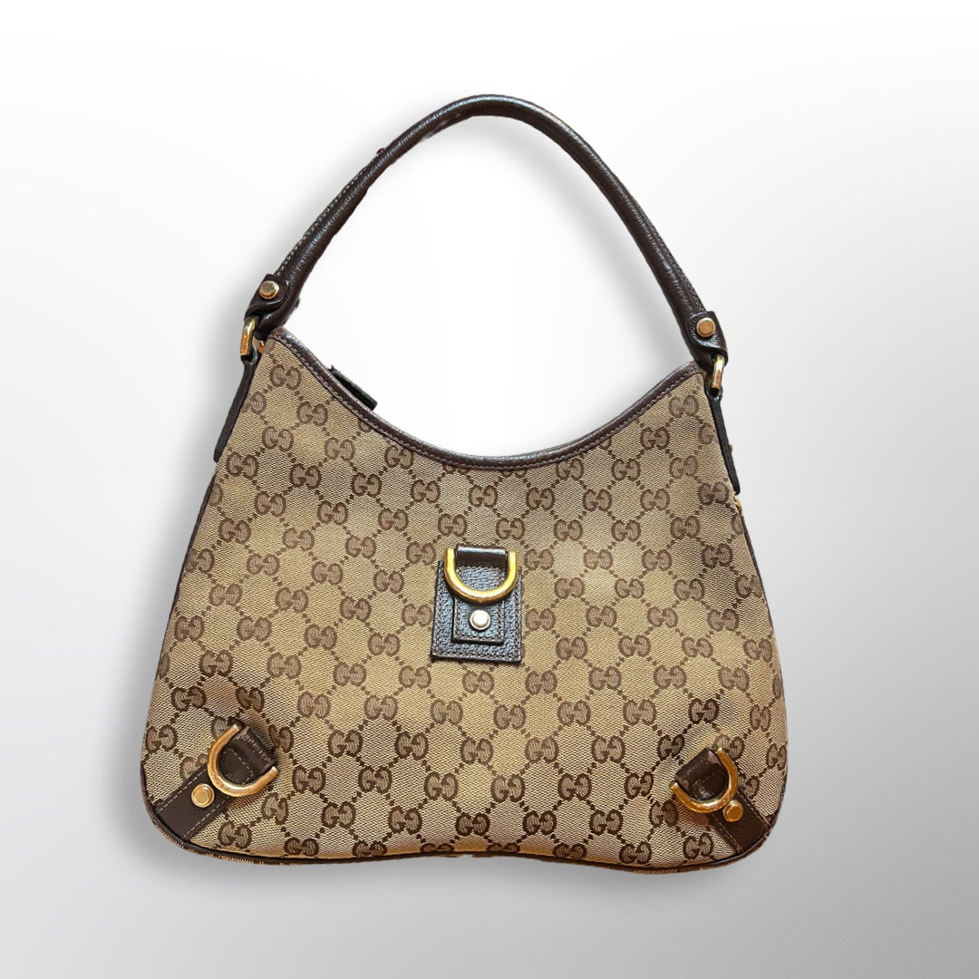 Abbey D-Ring Shoulder Bag, Used & Preloved Gucci Handbag, LXR USA, White