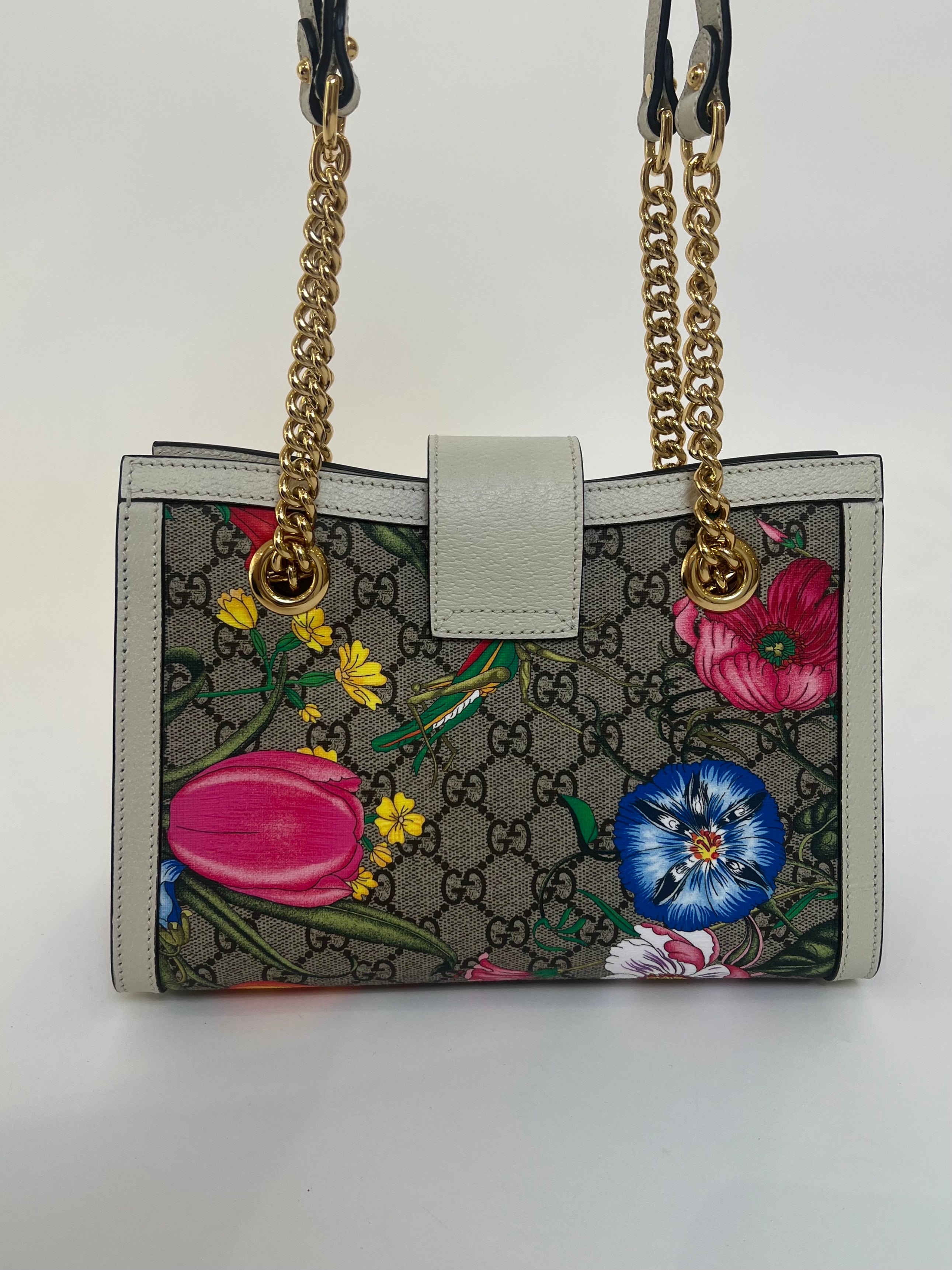 gucci monogram flora with white leather trim