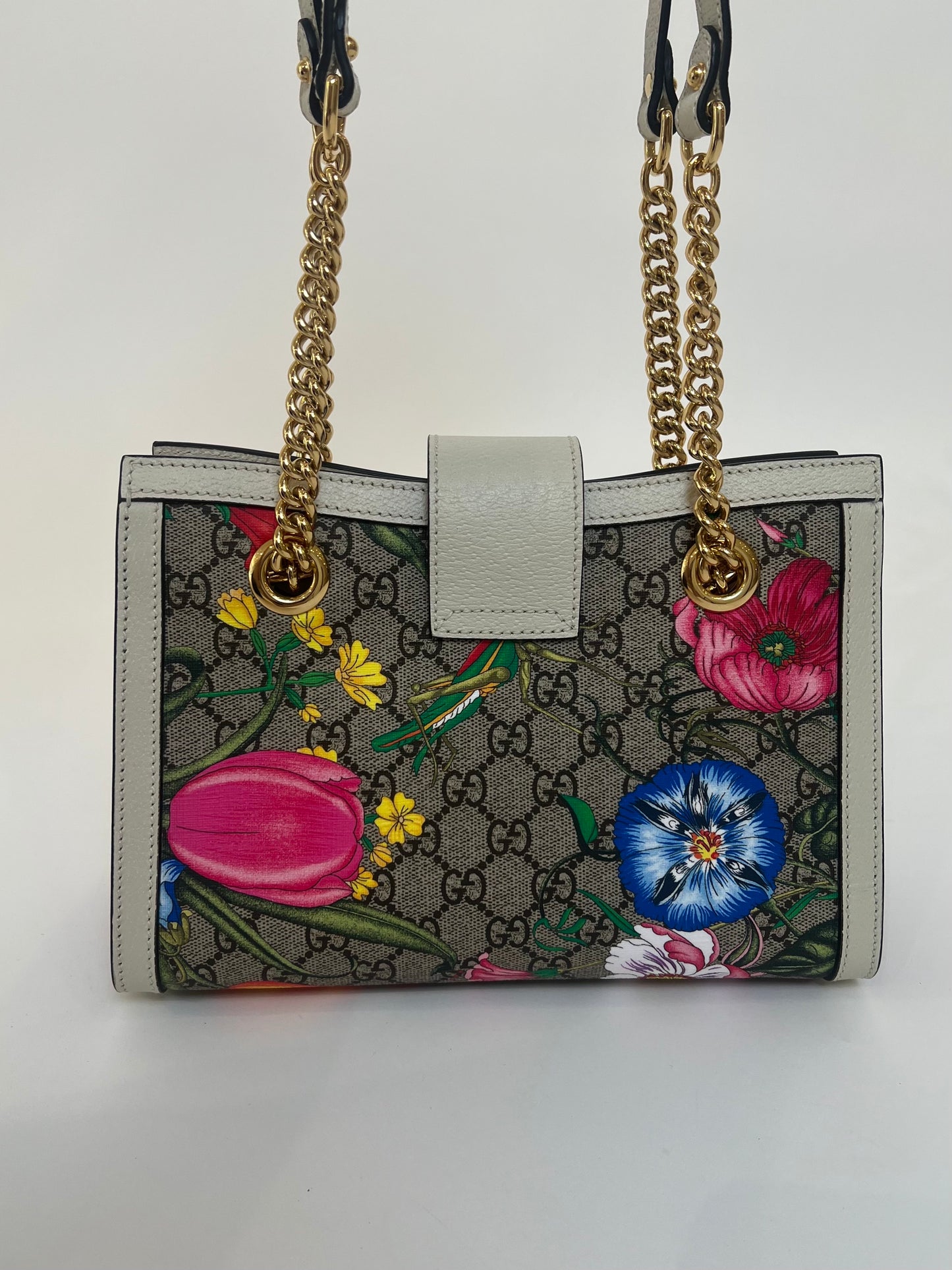 gucci monogram flora with white leather trim