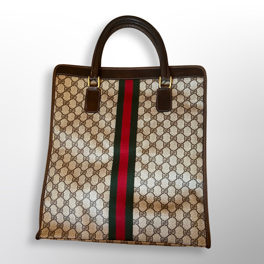 Gucci Vintage Coated Canvas Sherry Line Tote