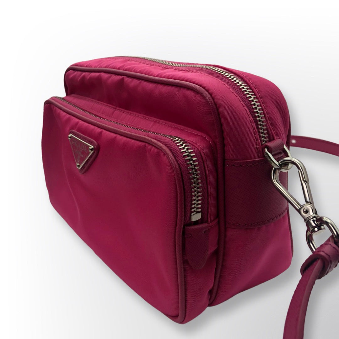 Prada Pink Front Pocket Nylon & Saffiano Leather Camera Bag 